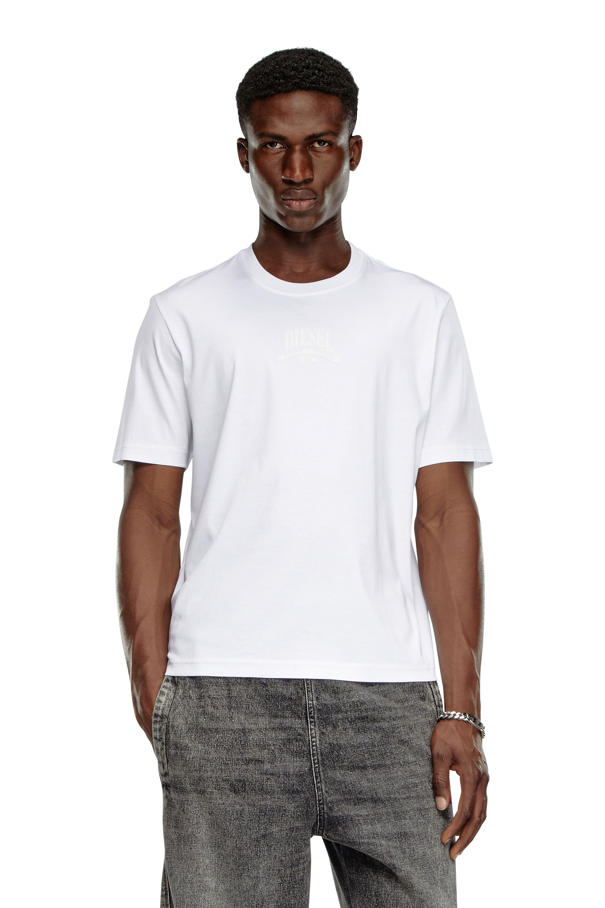 Diesel - T-MADJUST-K1, Male Interlock T-shirt with tonal Diesel print in ホワイト - Image 1
