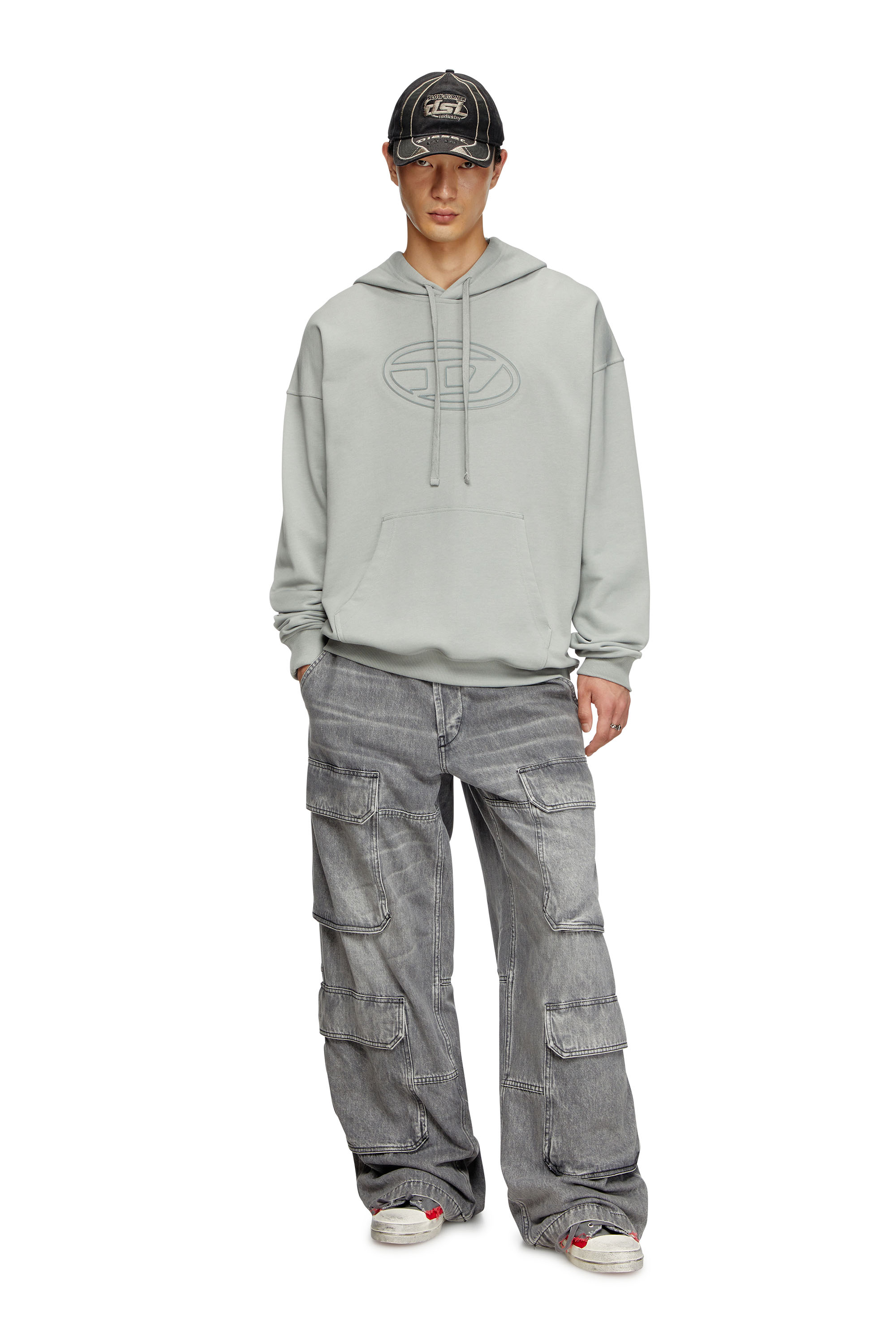 Diesel - S-UMMER-BIGOVAL, Male's Hoodie with embossed Oval D in ライトグレー - 2