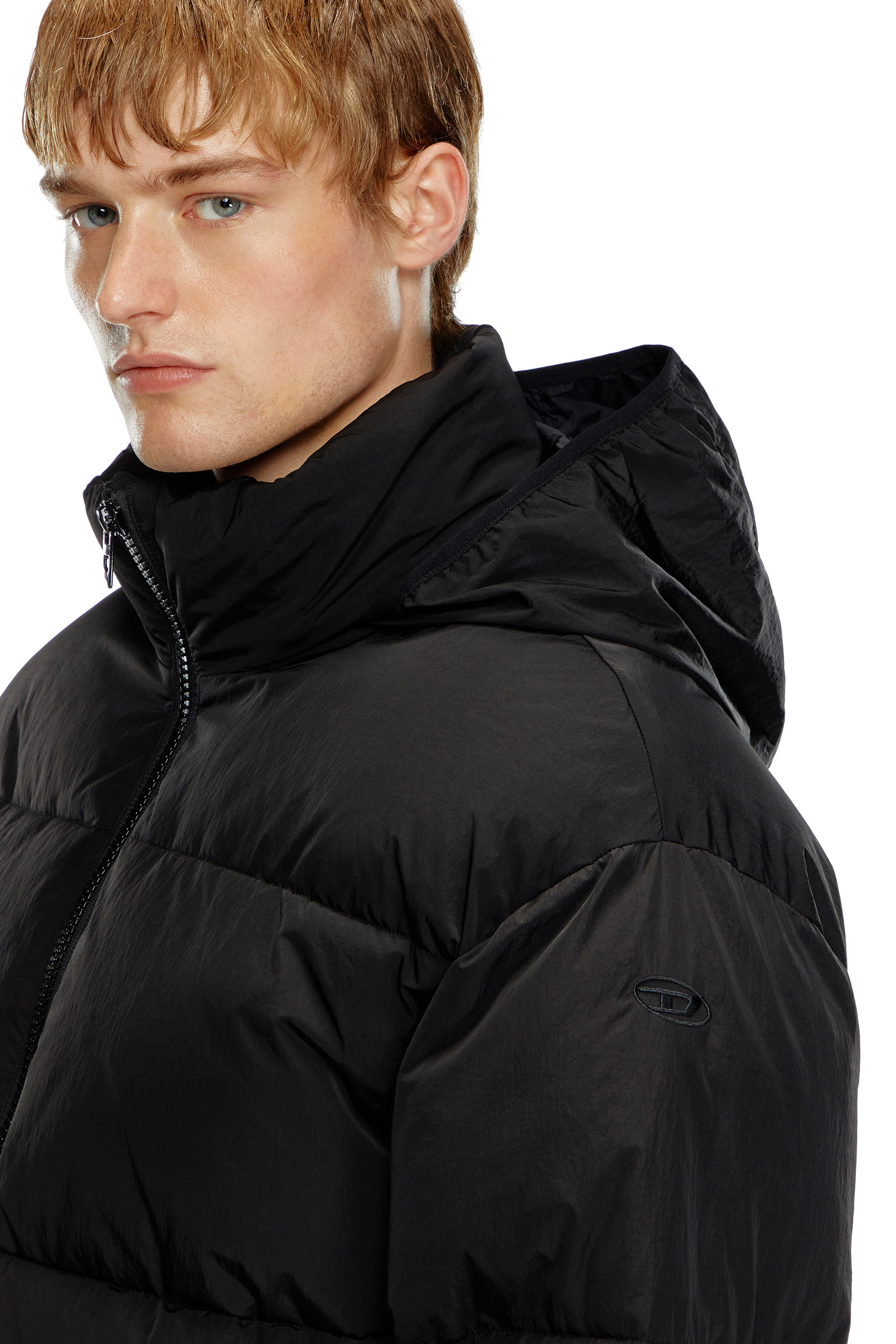 Diesel - W-RAVEEL, Male's Hooded down jacket in wrinkled nylon in ブラック - 5