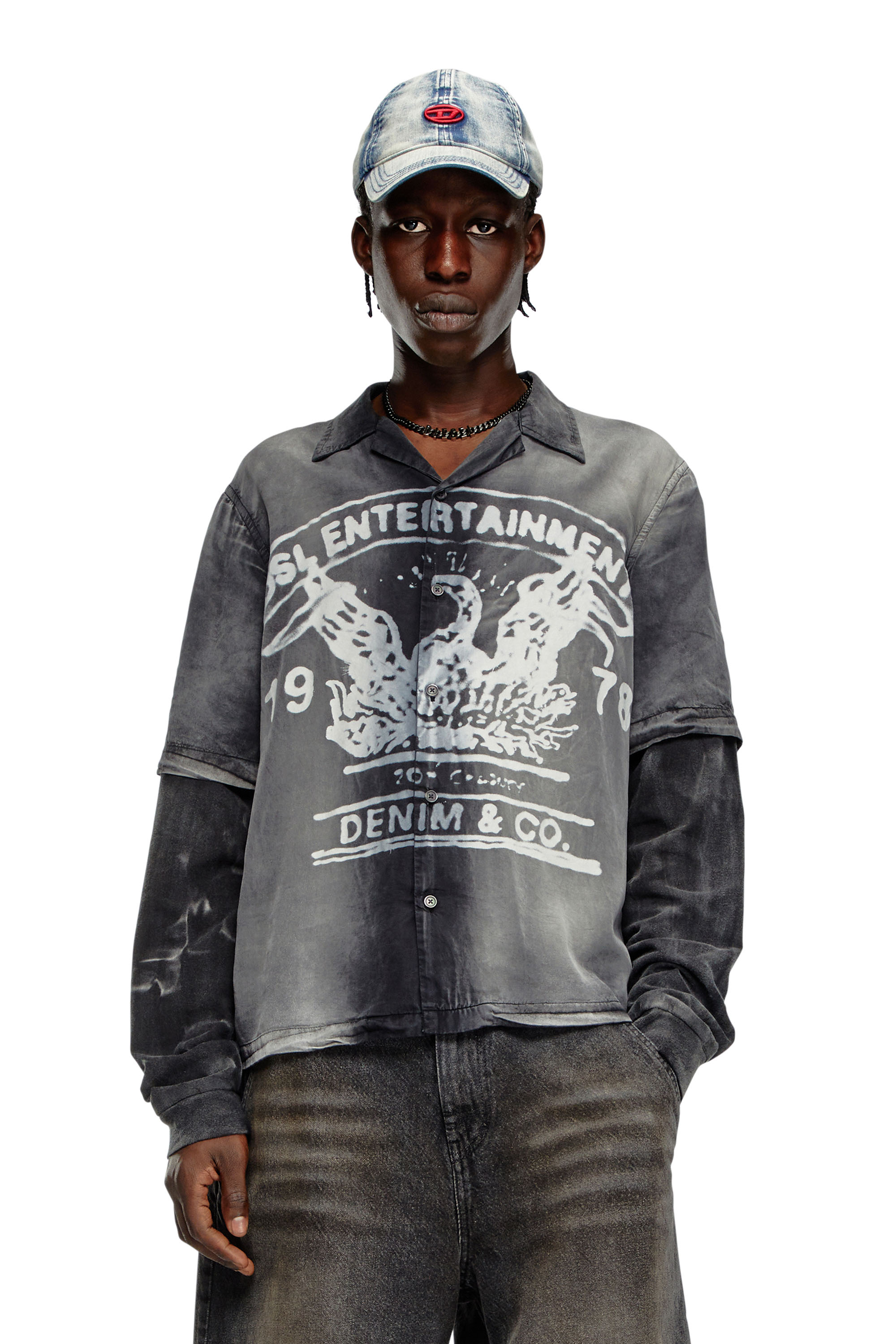 Diesel - S-EEKLO, Male Faded bowling shirt with logo graphic in マルチカラー - Image 1