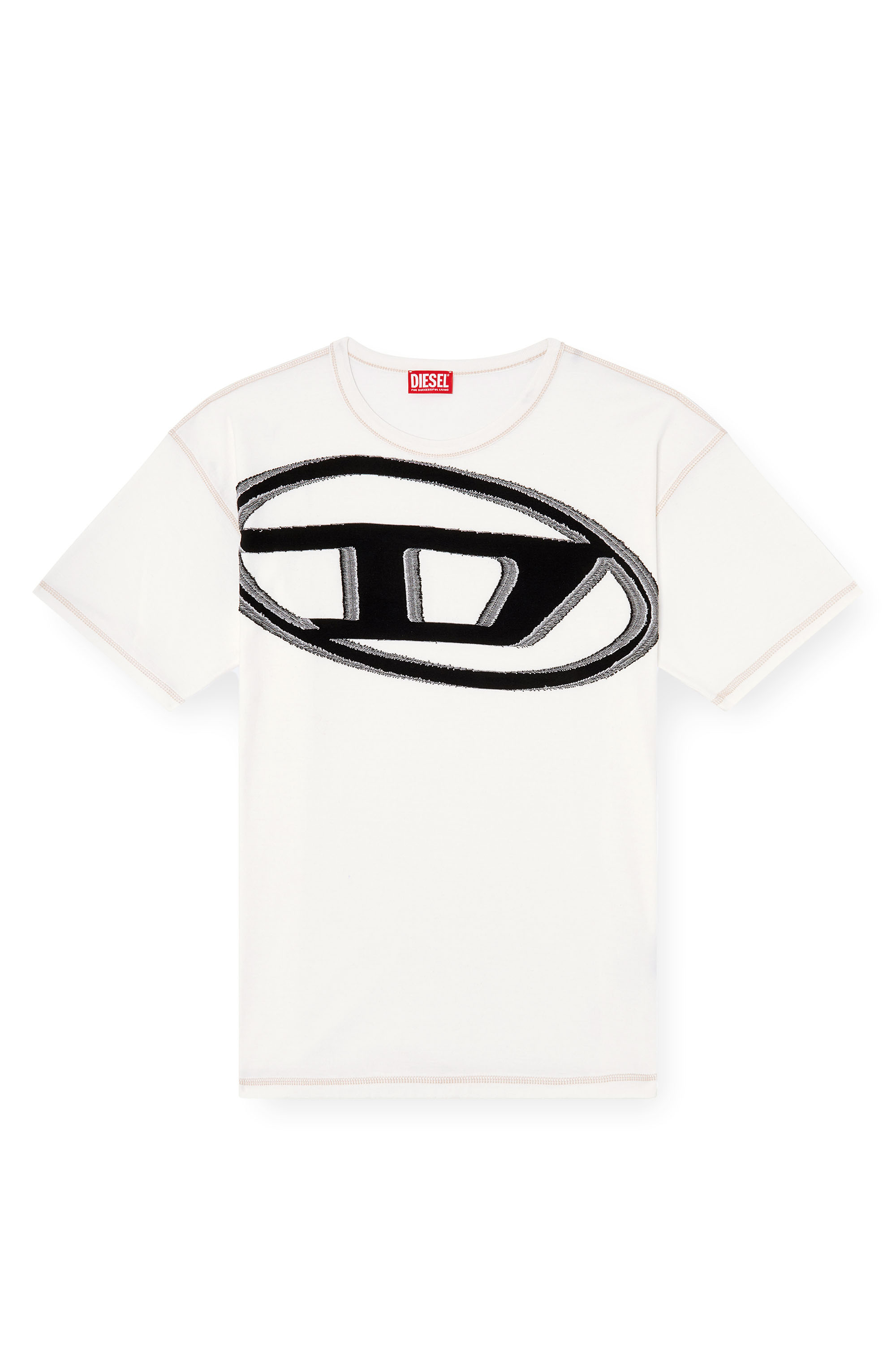 Diesel - T-DOXT, Male's T-shirt with raw jacquard logo in ホワイト - 3