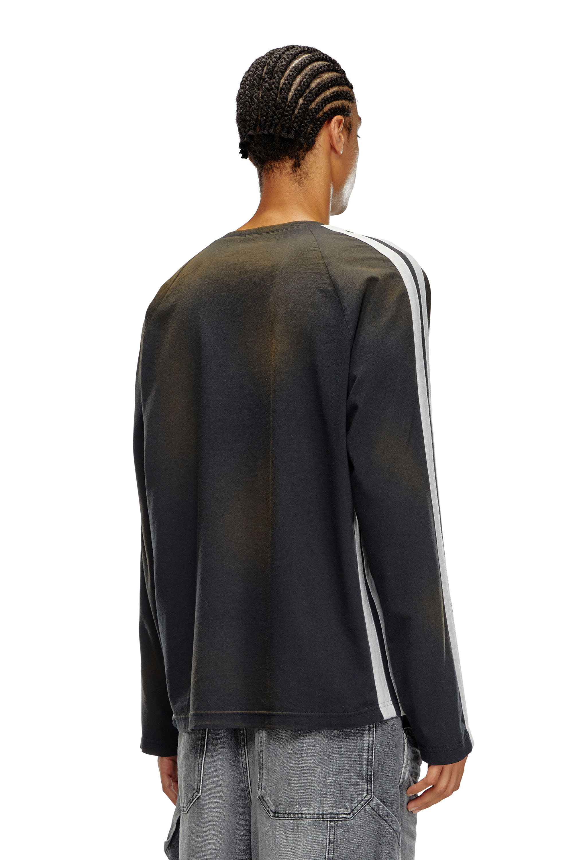Diesel - T-ROXFINO-STRIPE, Male Sun-faded long-sleeve Henley T-shirt in ブラック - Image 4