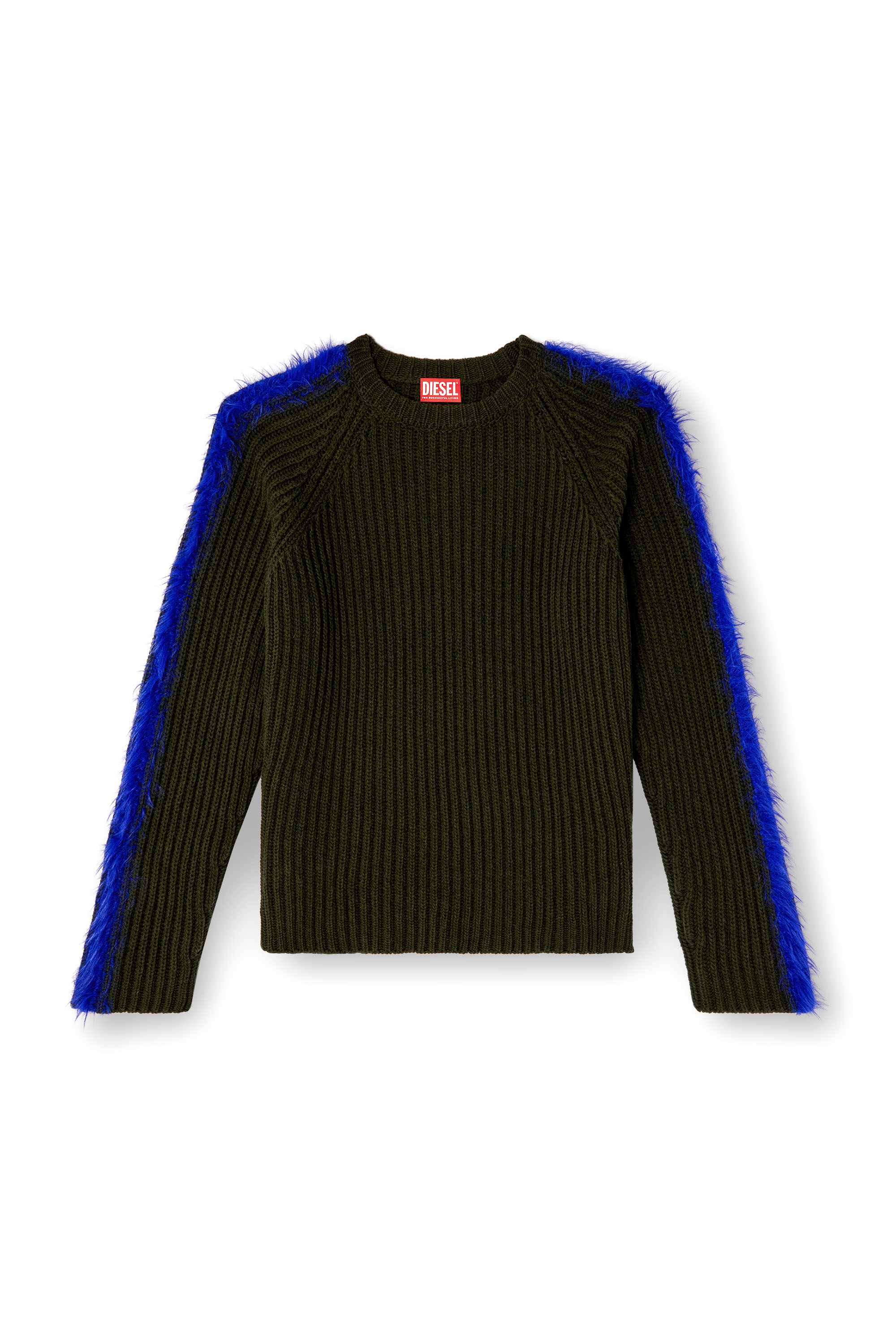 Diesel - K-TRICKY, Male's Wool-blend jumper with fuzzy bands in オリーブグリーン - 3