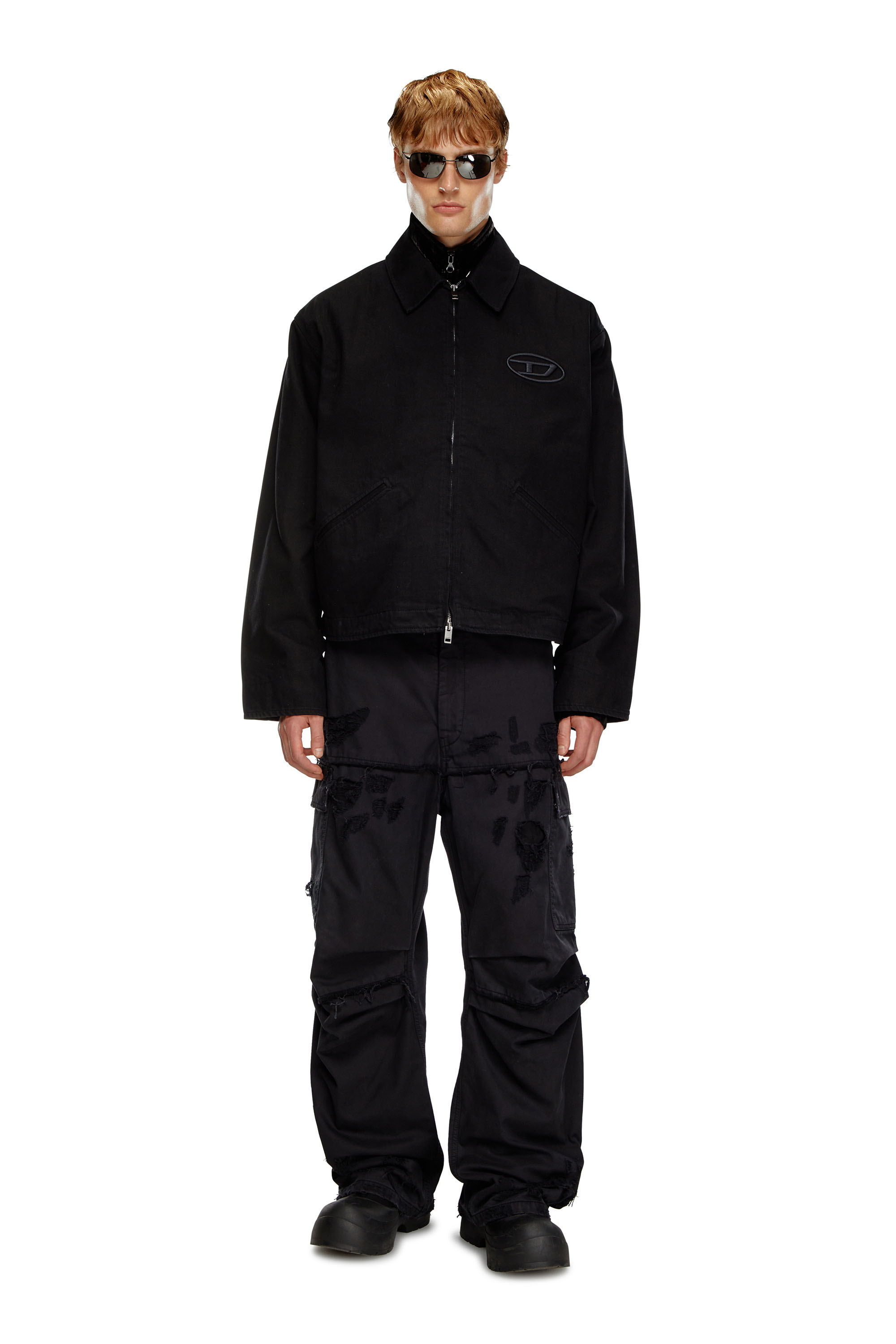 Diesel - J-TAYLOR-BLEACH, Male Denim blouson jacket with bleached logo in ブラック - Image 2