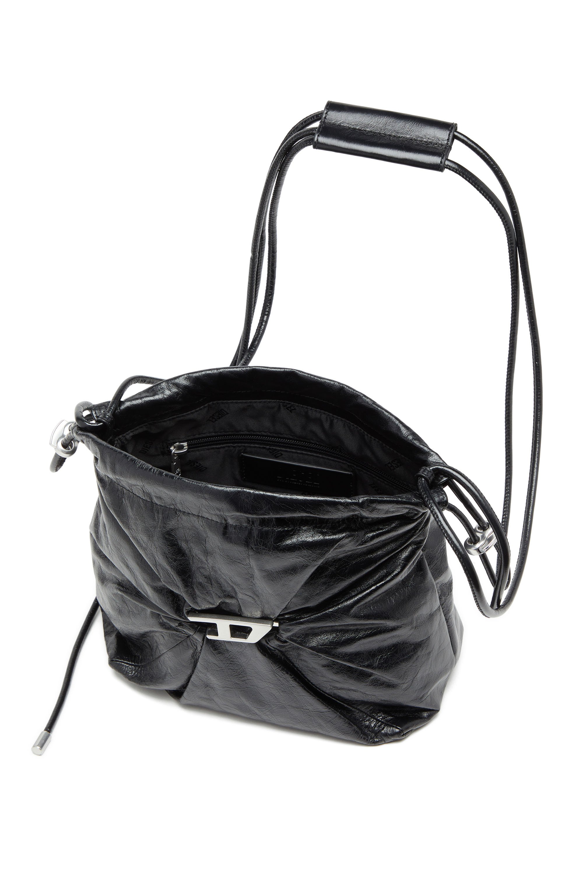 Diesel - SCRUNCH-D BUCKET, Female's Scrunch-D-Bucket bag in shiny wrinkled leather in ブラック - 5