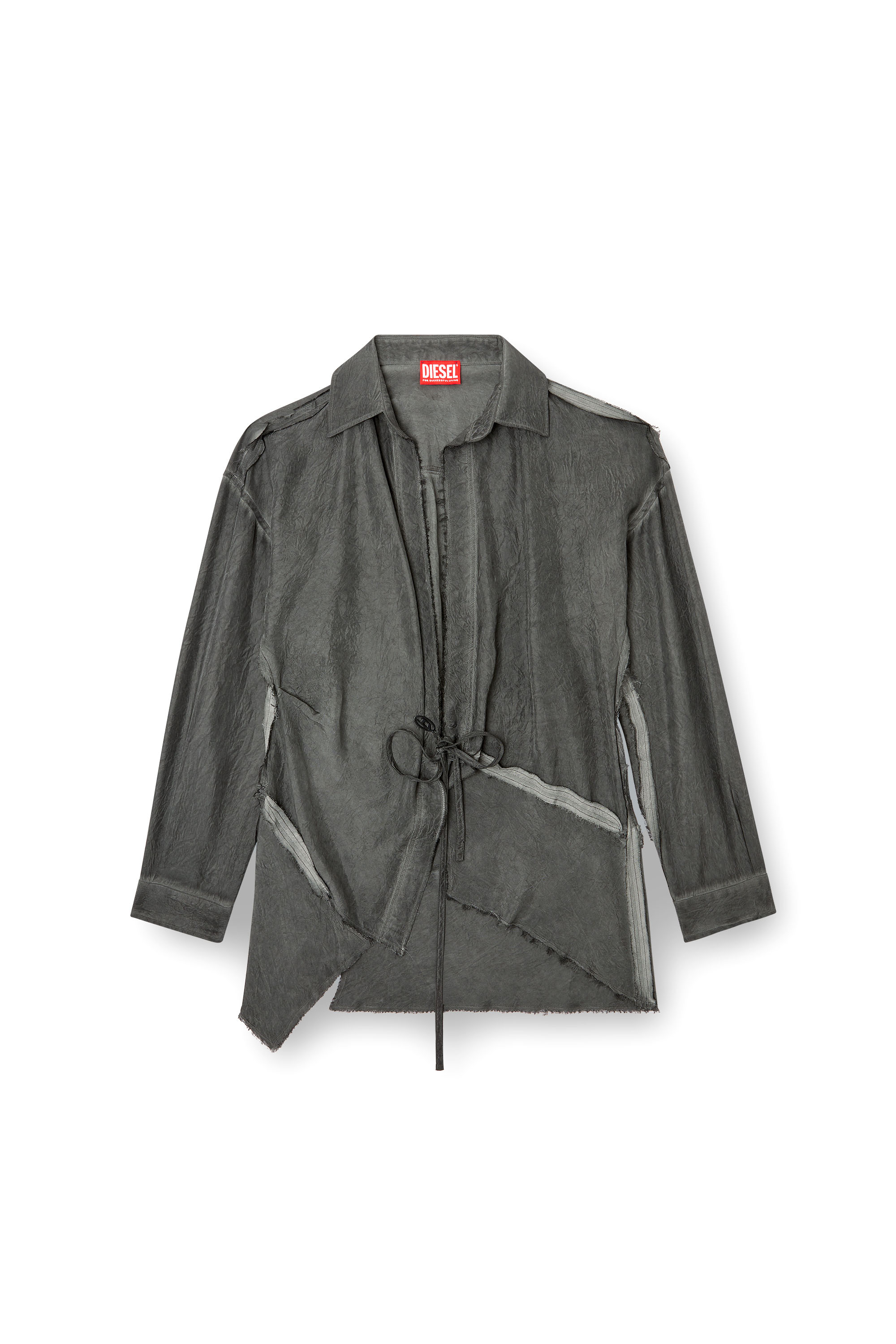 Diesel - C-RAZY-Q1, Female's Asymmetric wrap shirt in wrinkled twill in ブラック - 3