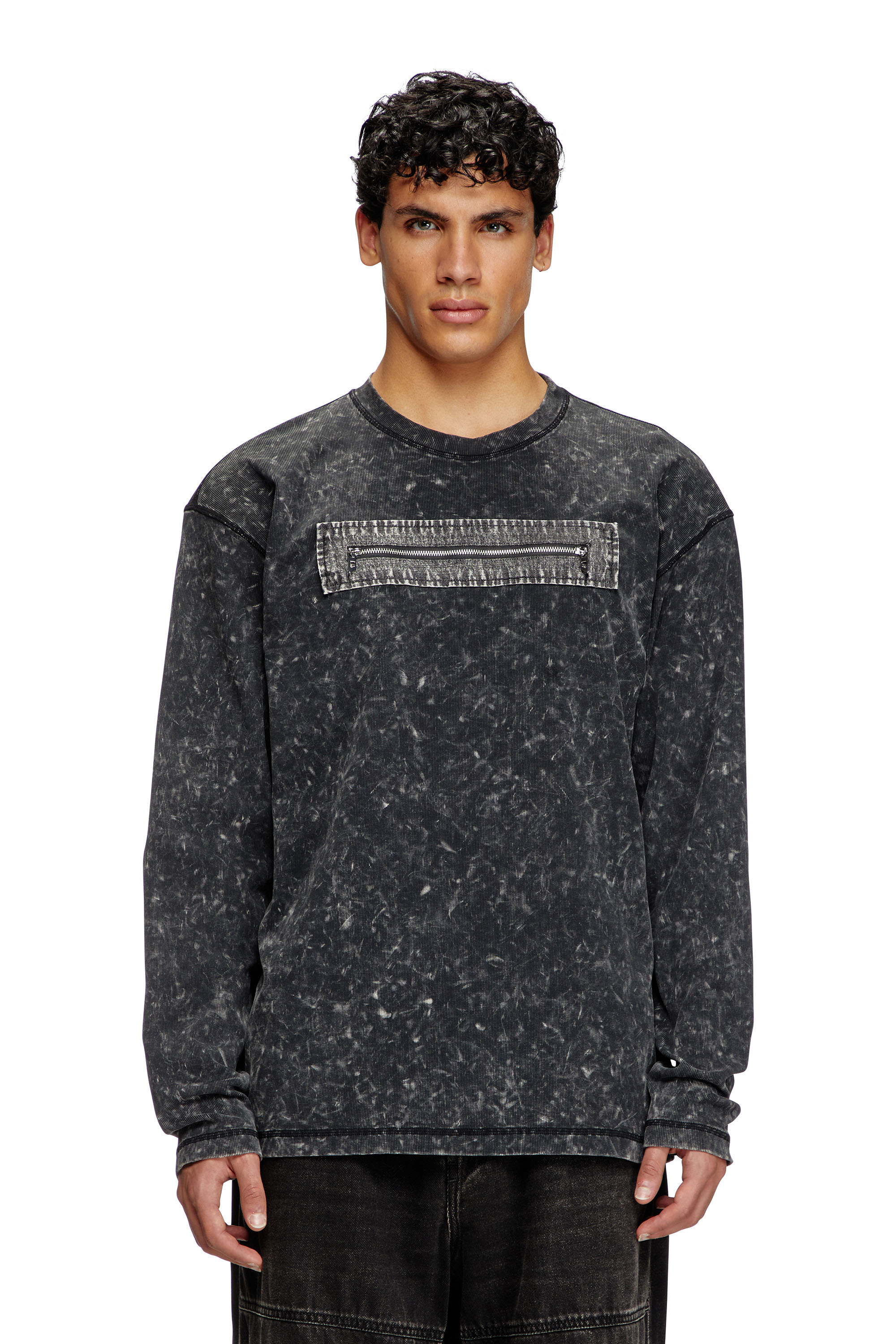 Diesel - T-AUSER, Male's Marble-effect top with zipped cu-outs in ブラック - 1