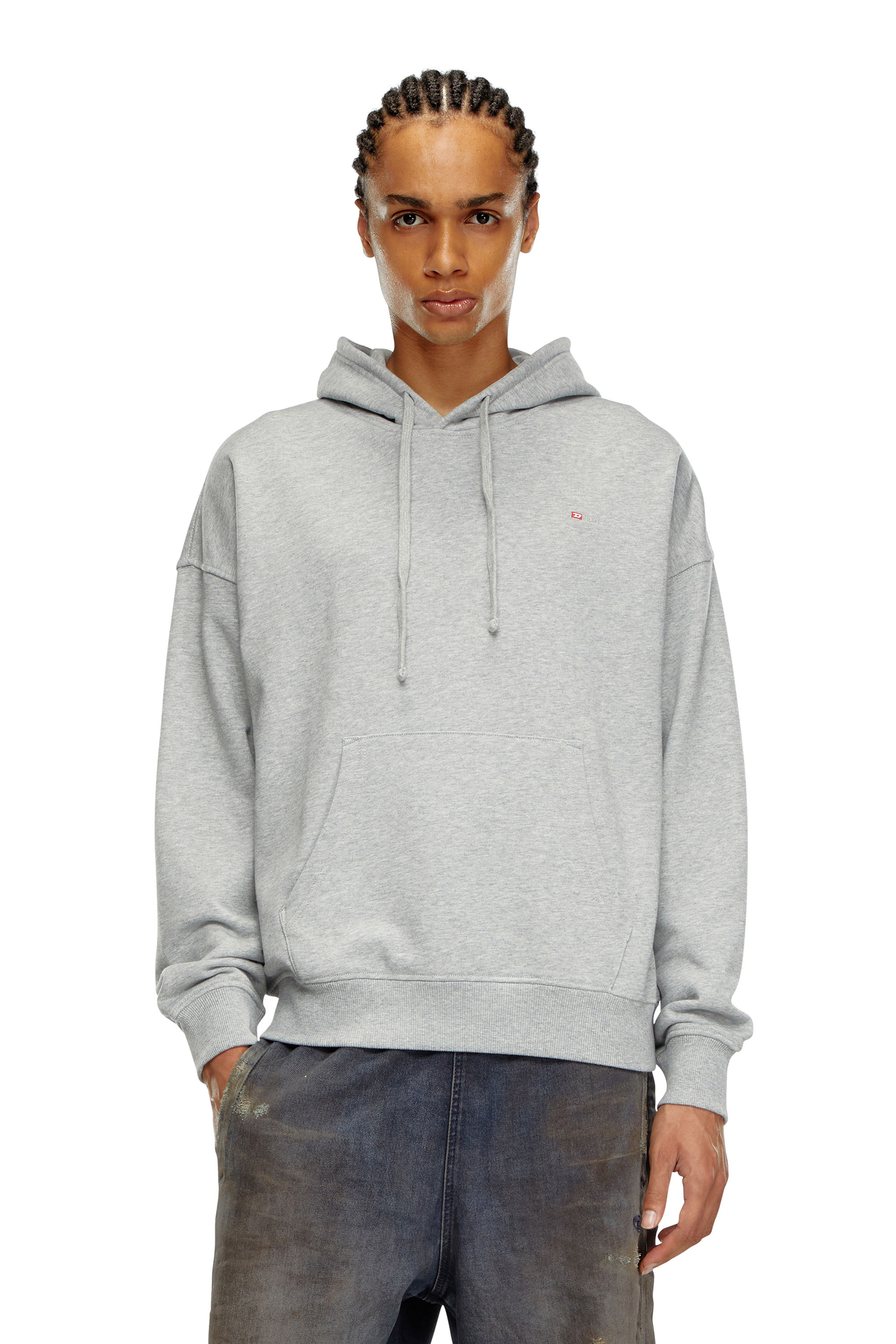 Diesel - S-ROB-HOOD-MICRODIV, Male Hoodie with micro-embroidered logo in グレー - Image 1