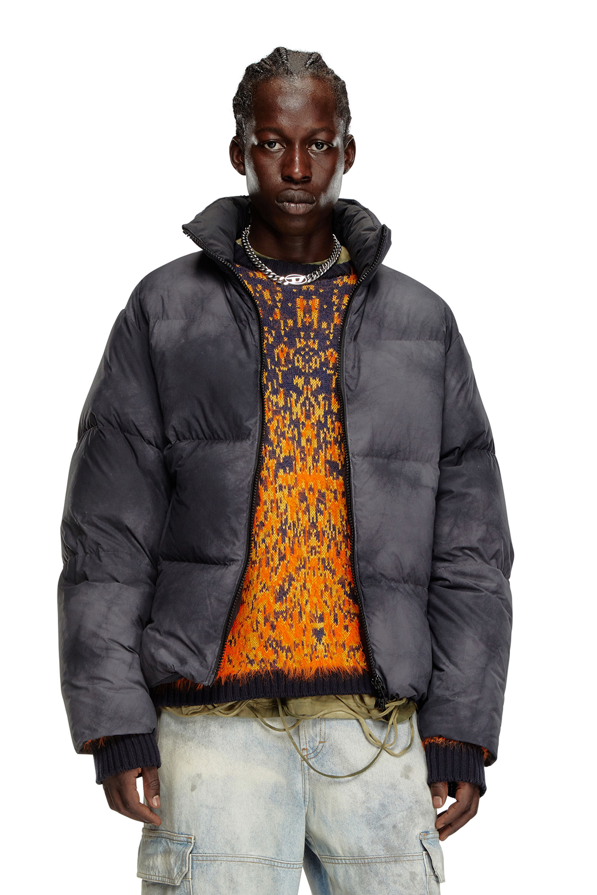 Diesel - W-RAVEEL, Male's Hooded down jacket in patchy nylon in ブラック - 1