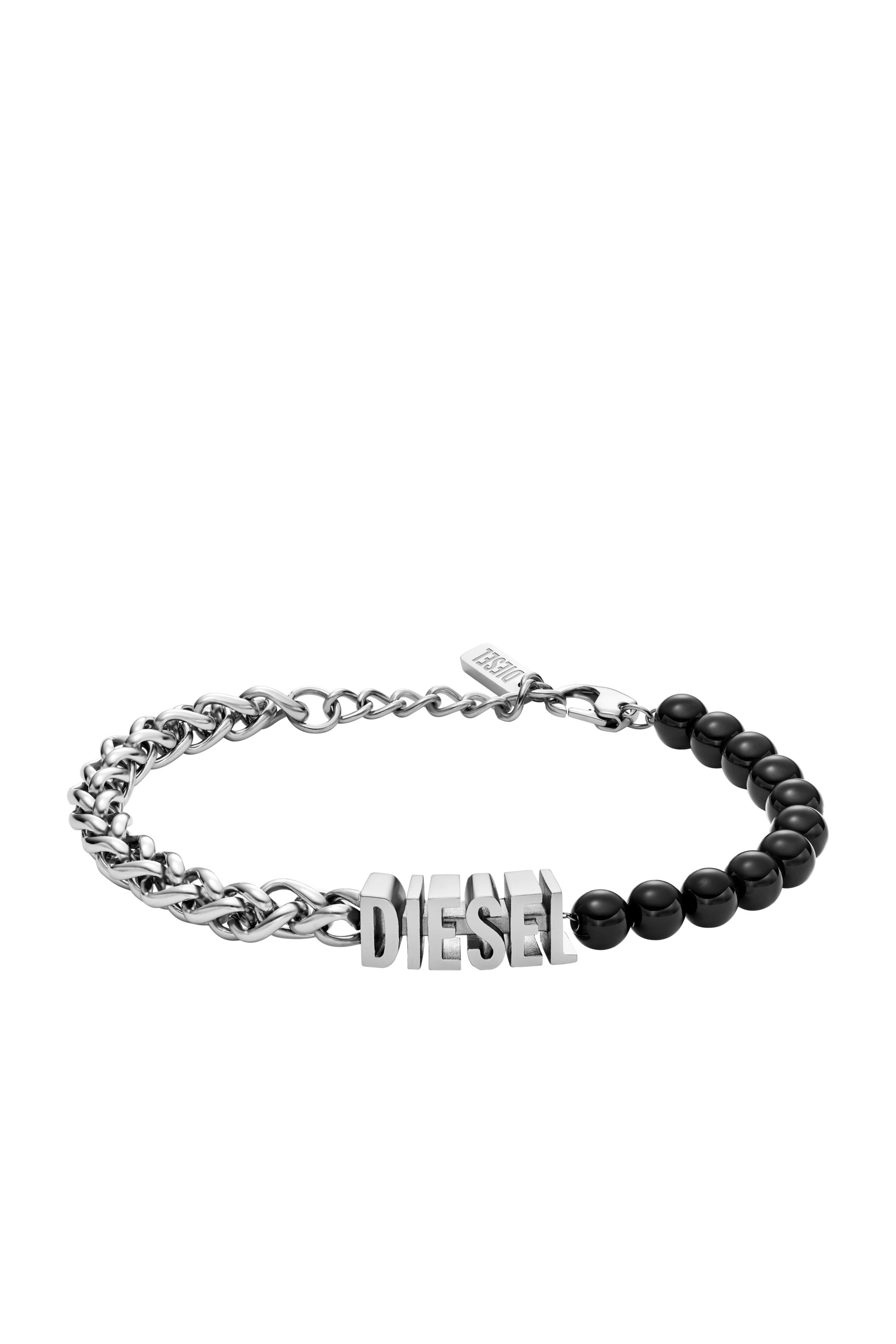 Diesel - DX1541040 JEWEL, Unisex's Black Agate Beaded Chain Bracelet in シルバー/ブラック - 1