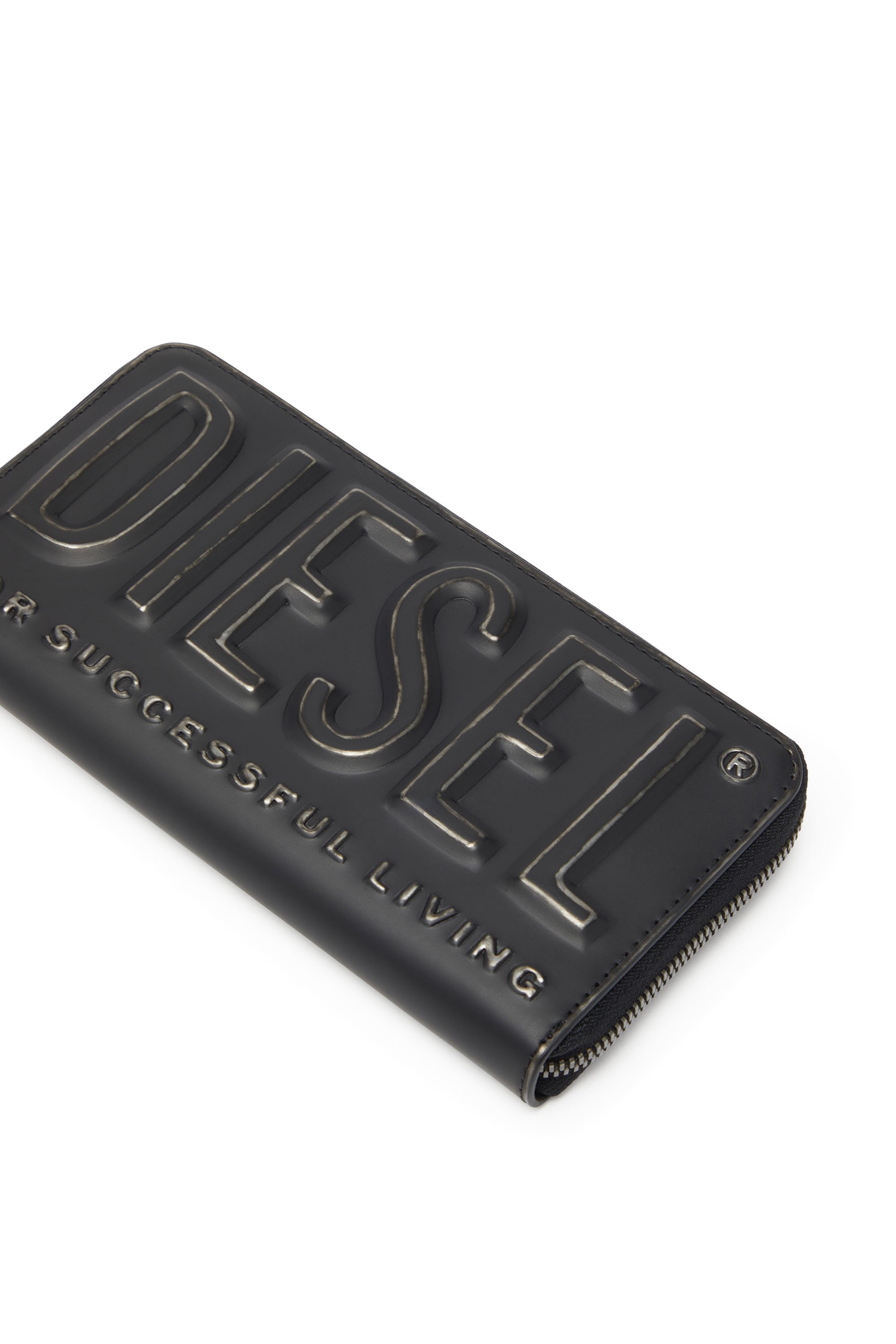 Diesel - DSL 3D -CONTINENTAL ZIP L, Male's Long zip wallet with metal-effect logo in ブラック - 4