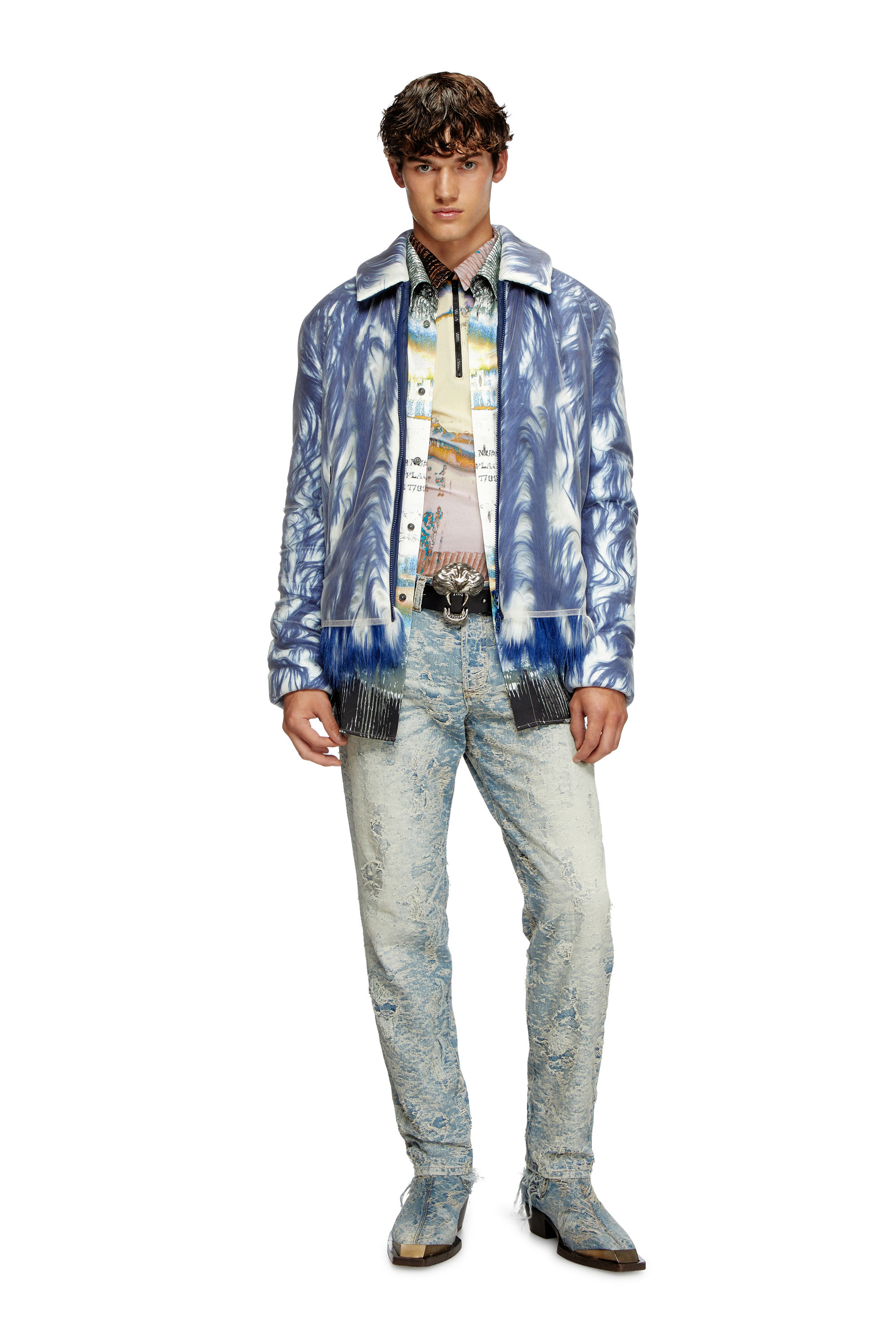 Diesel - W-WOUFY, Male's Fluffy jacket with sheer tulle overlay in ブルー - 2