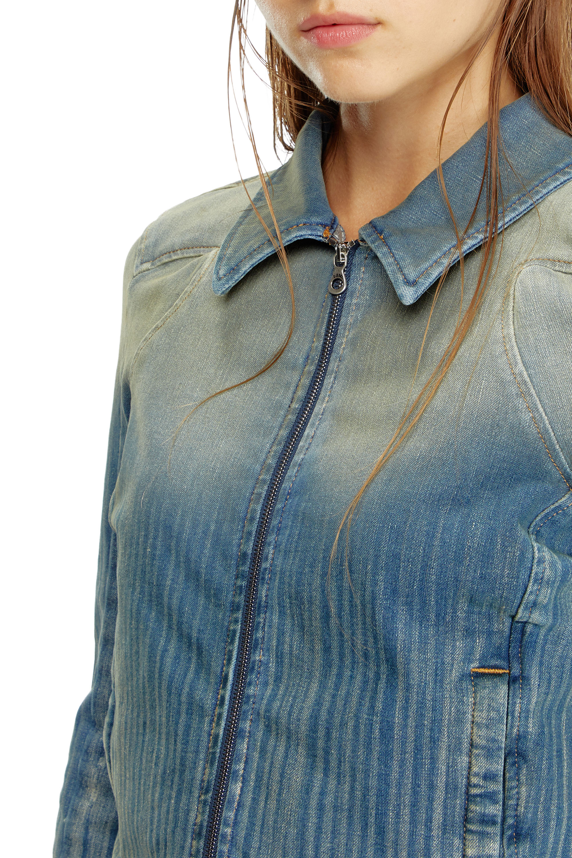 Diesel - DE-SILEN-S, Female Cropped jacket in light streaky denim in ブルー - Image 5
