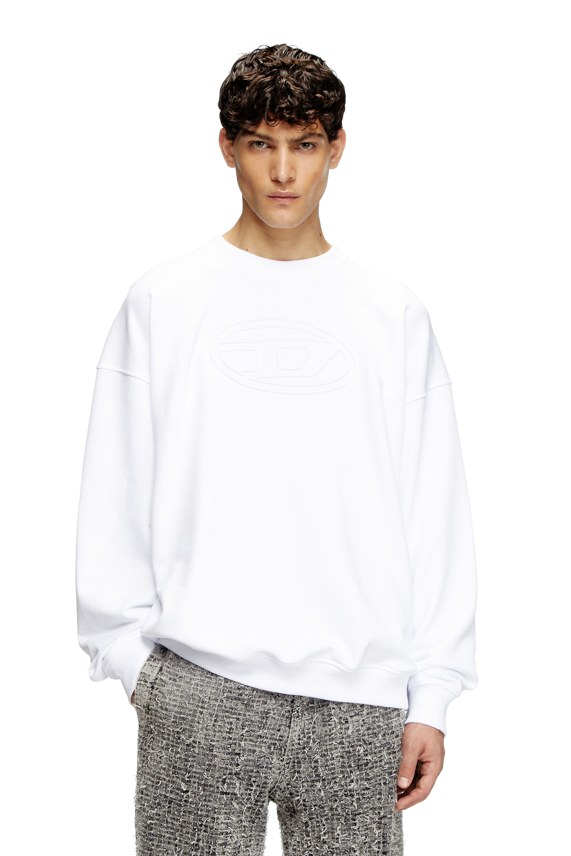 Diesel - S-MART-BIGOVAL, Male's Sweatshirt with embossed Oval D in ホワイト - 1