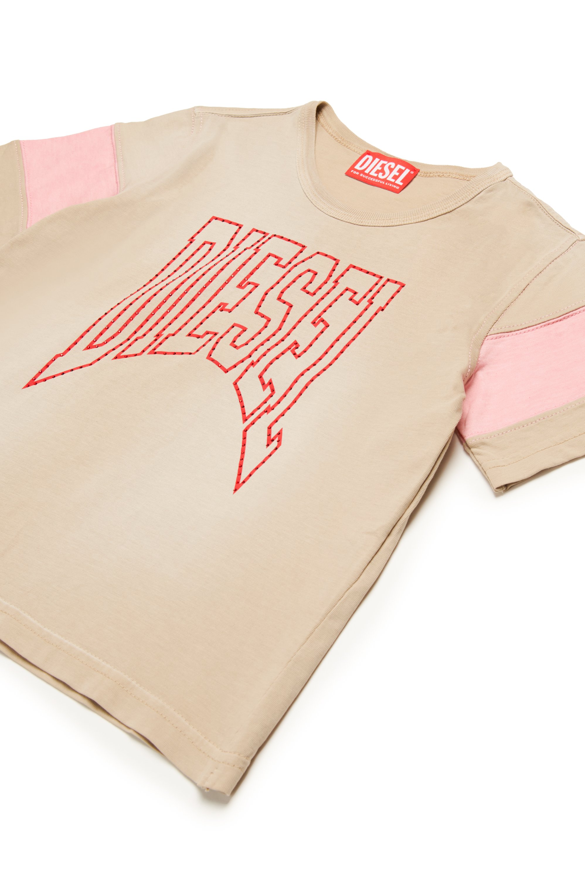 Diesel - TUNCUSL, Female's T-shirt with crystal outline logo in ライトブラウン - 3