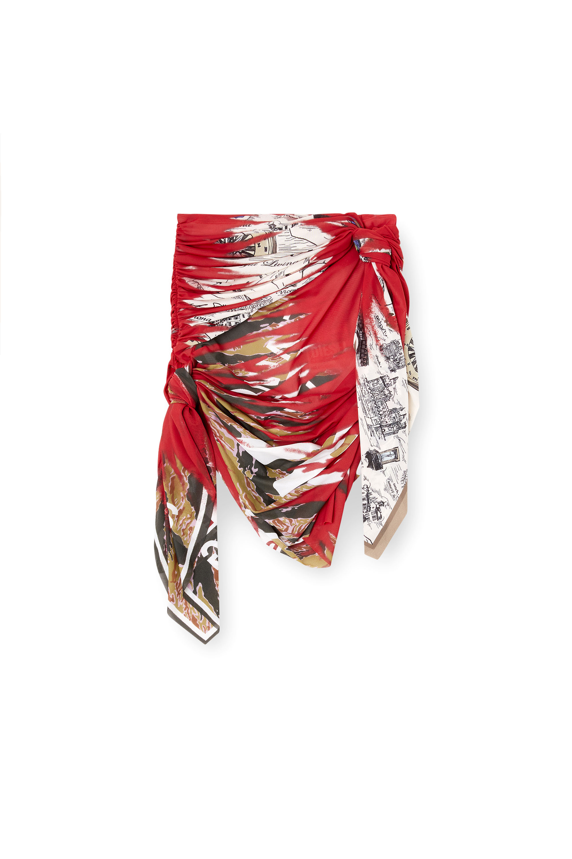 Diesel - O-RUELLIA, Female's Draped bandana mini skirt in stretch nylon in ピンク/ホワイト - 3