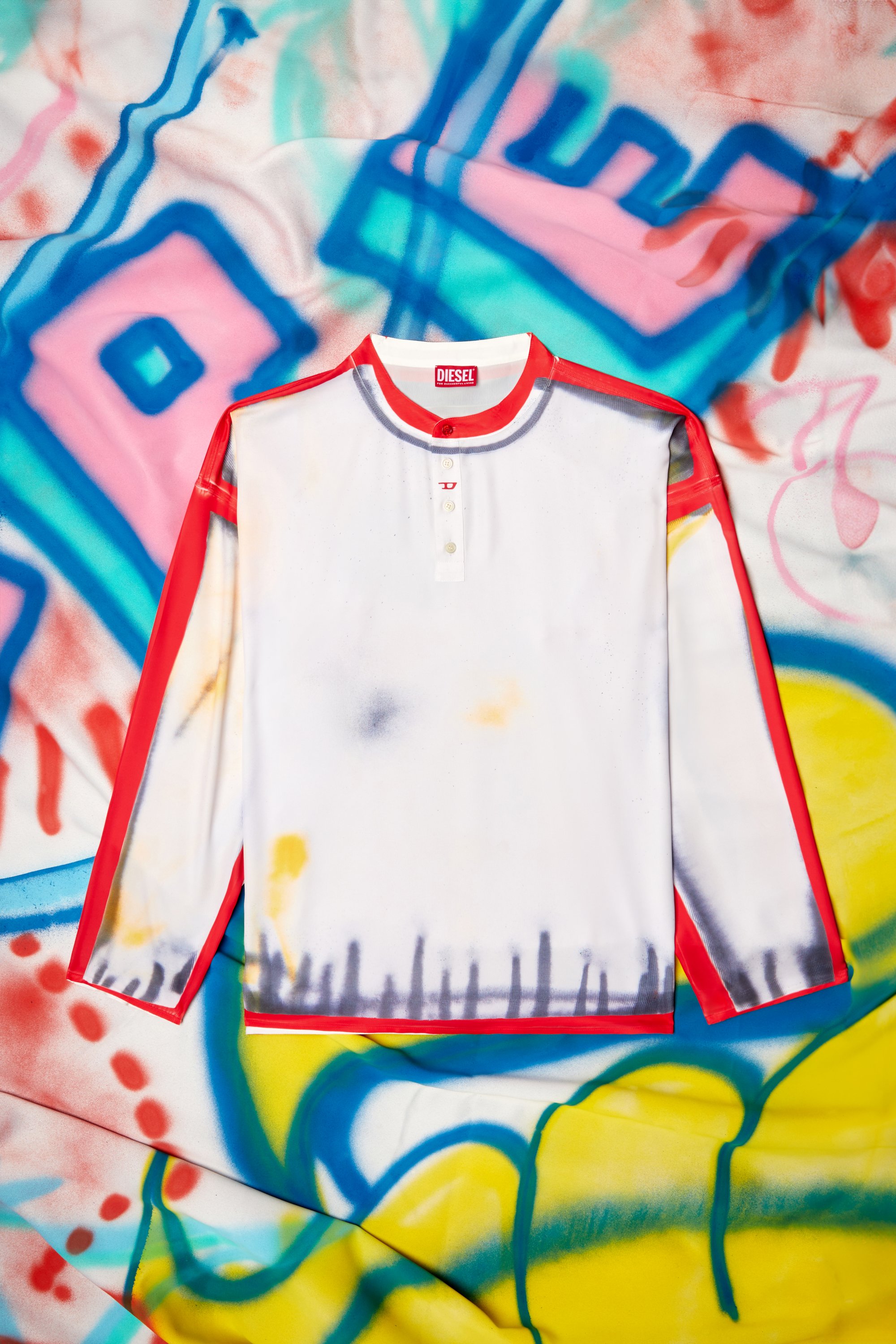 Diesel - T-OLAVI-A-SER-GRAFFITI-USA, Unisex's Henley top with graffiti print in レッド/ホワイト - 5