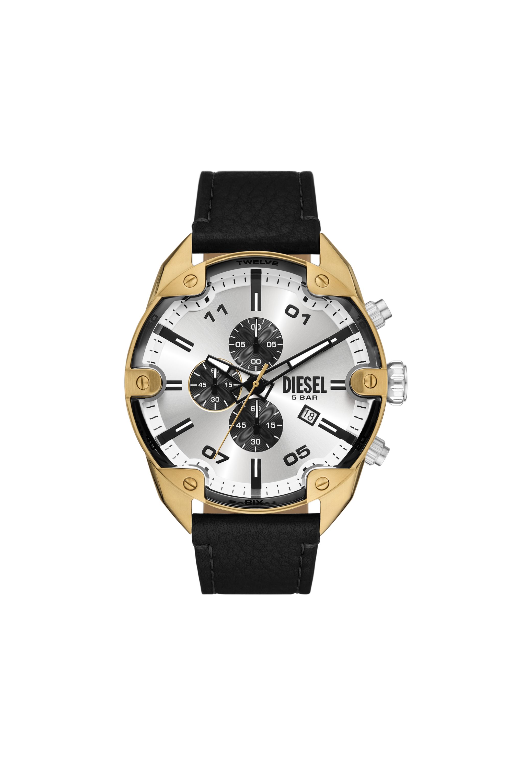 Diesel - DZ4671 WATCH, Male's Spiked Chronograph Black Leather Watch in ブラック - 1