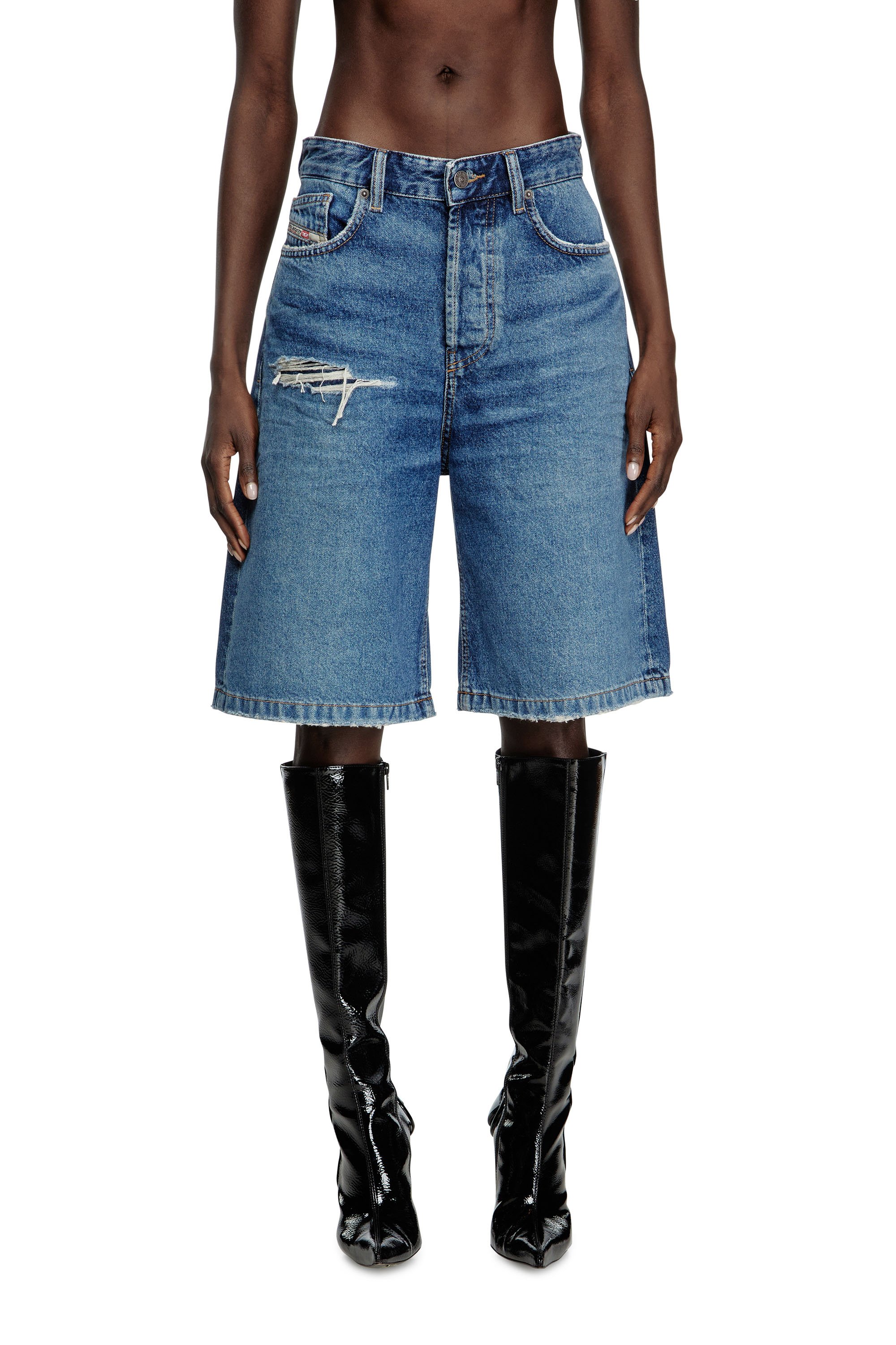 Diesel - DE-SIRE-SHORT, Female's Shorts in denim with ripped details in ミディアムブルー - 1