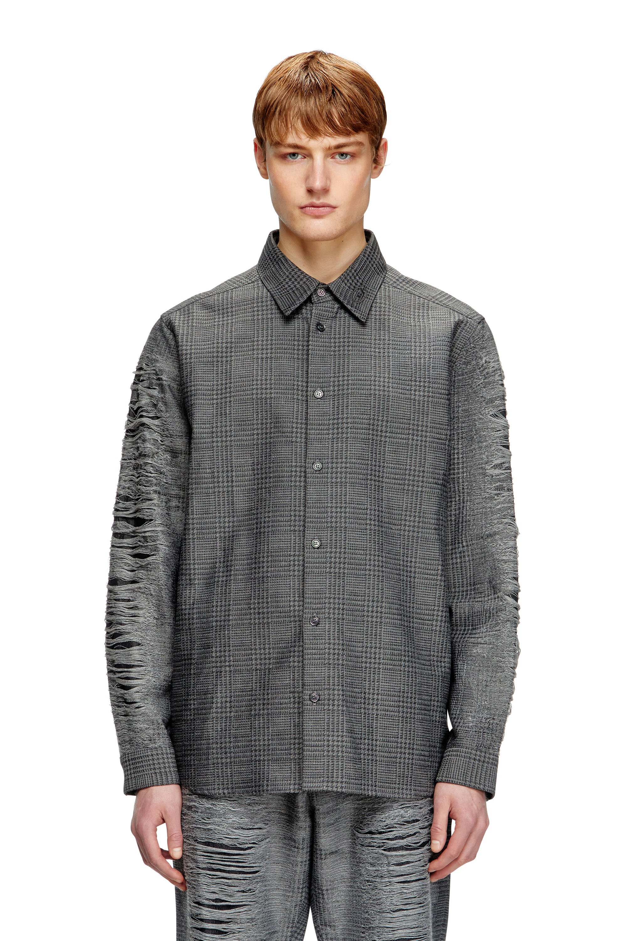 Diesel - S-OLOV, Male's Checked shirt with distressed sleeves in グレー - 1