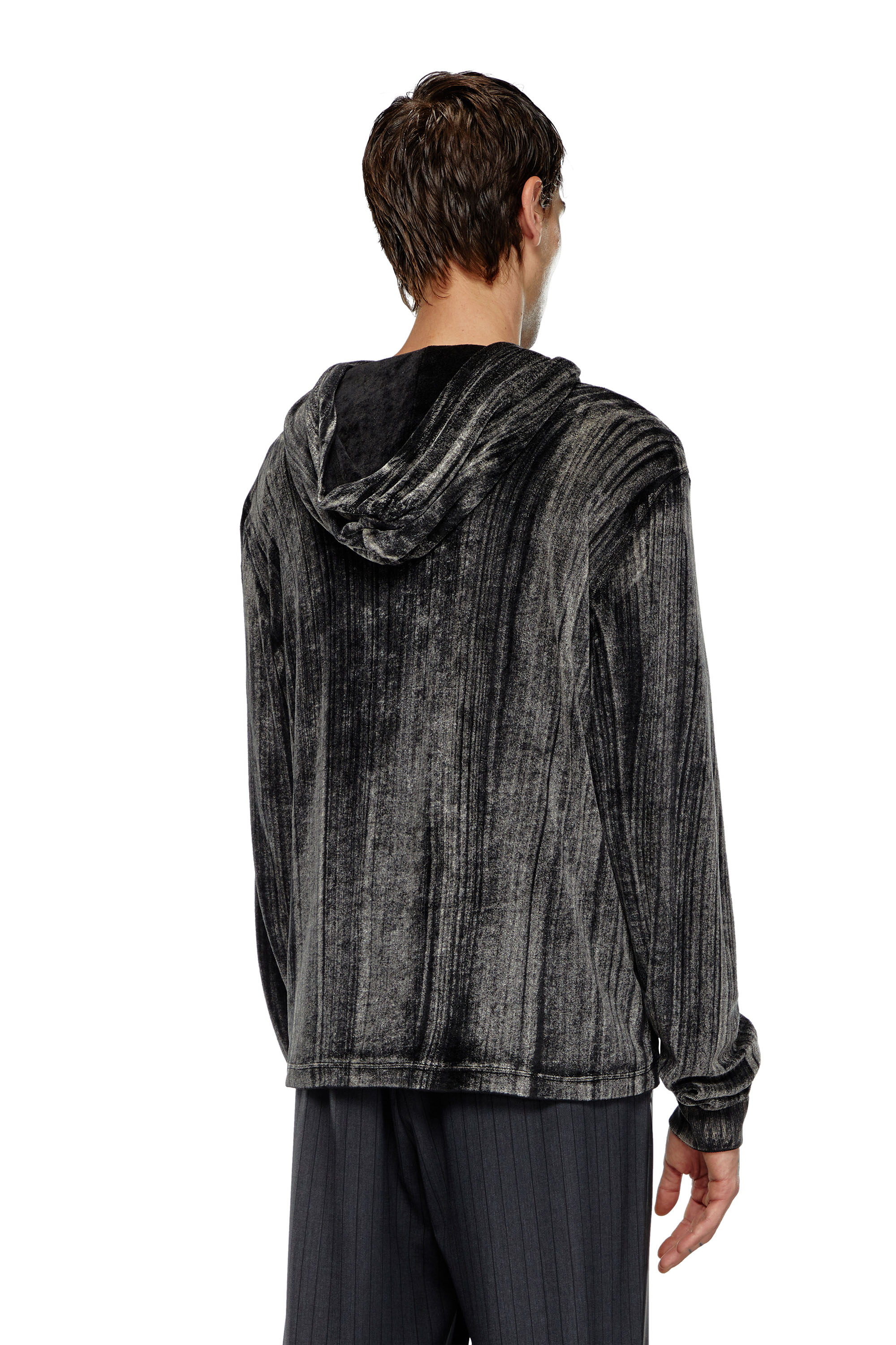 Diesel - T-VELJUST-LS-HOOD, Male Hooded long-sleeve T-shirt in chenille in ブラック - Image 4