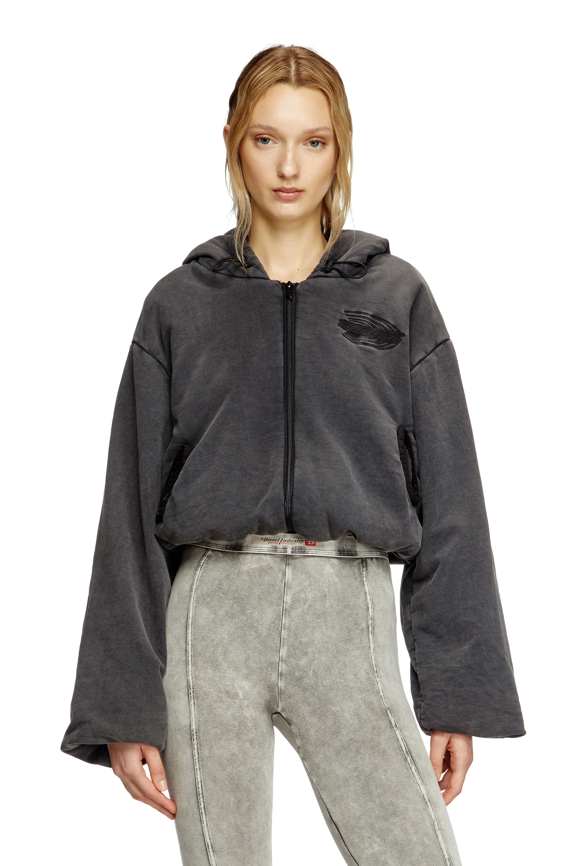 Diesel - F-ENERDÌ, Female's Cropped zip-up hoodie in ブラック - 1