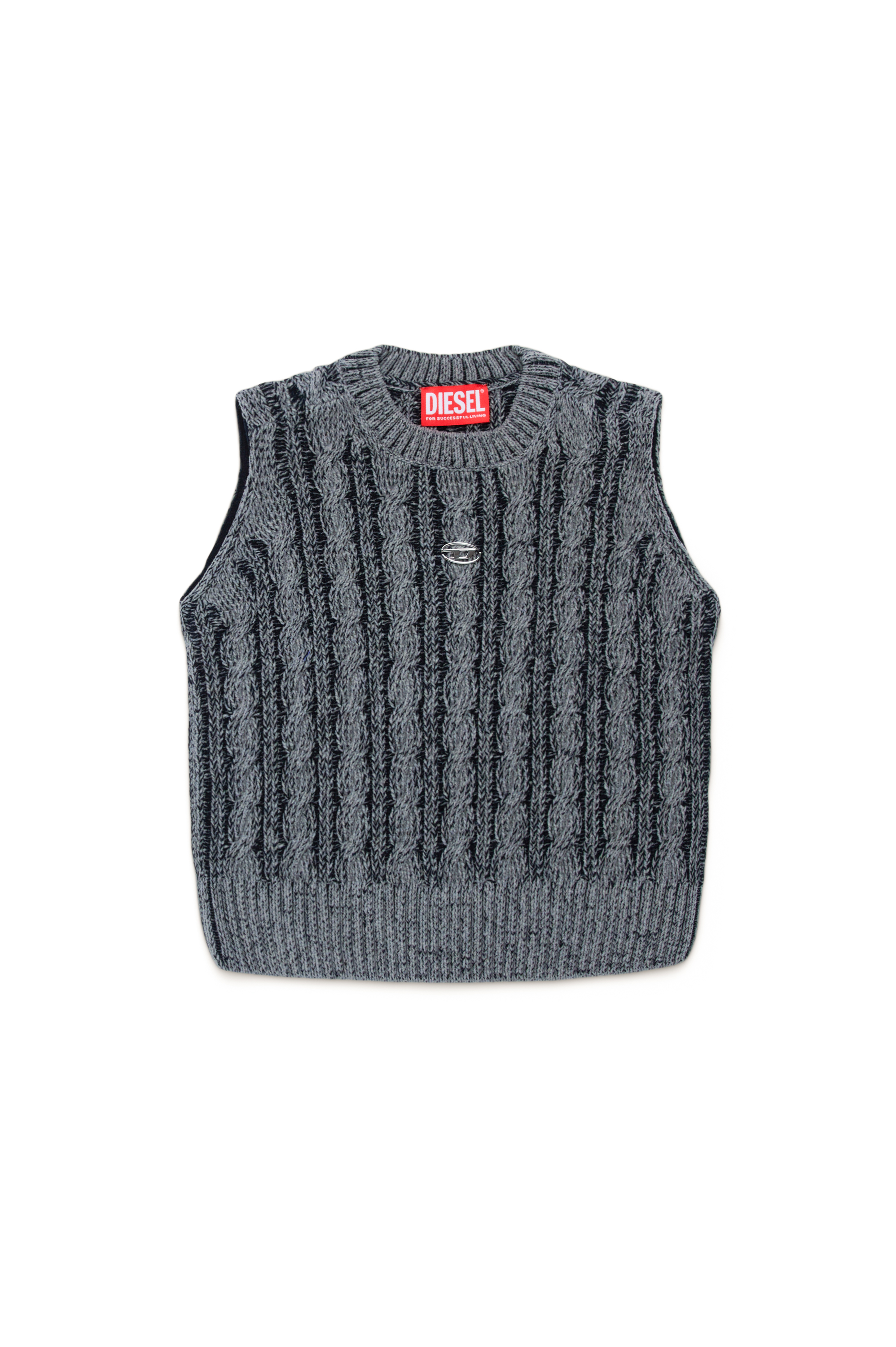 Diesel - KMPANAS, Female Cable-knit vest in two-tone yarn in ブラック - Image 1