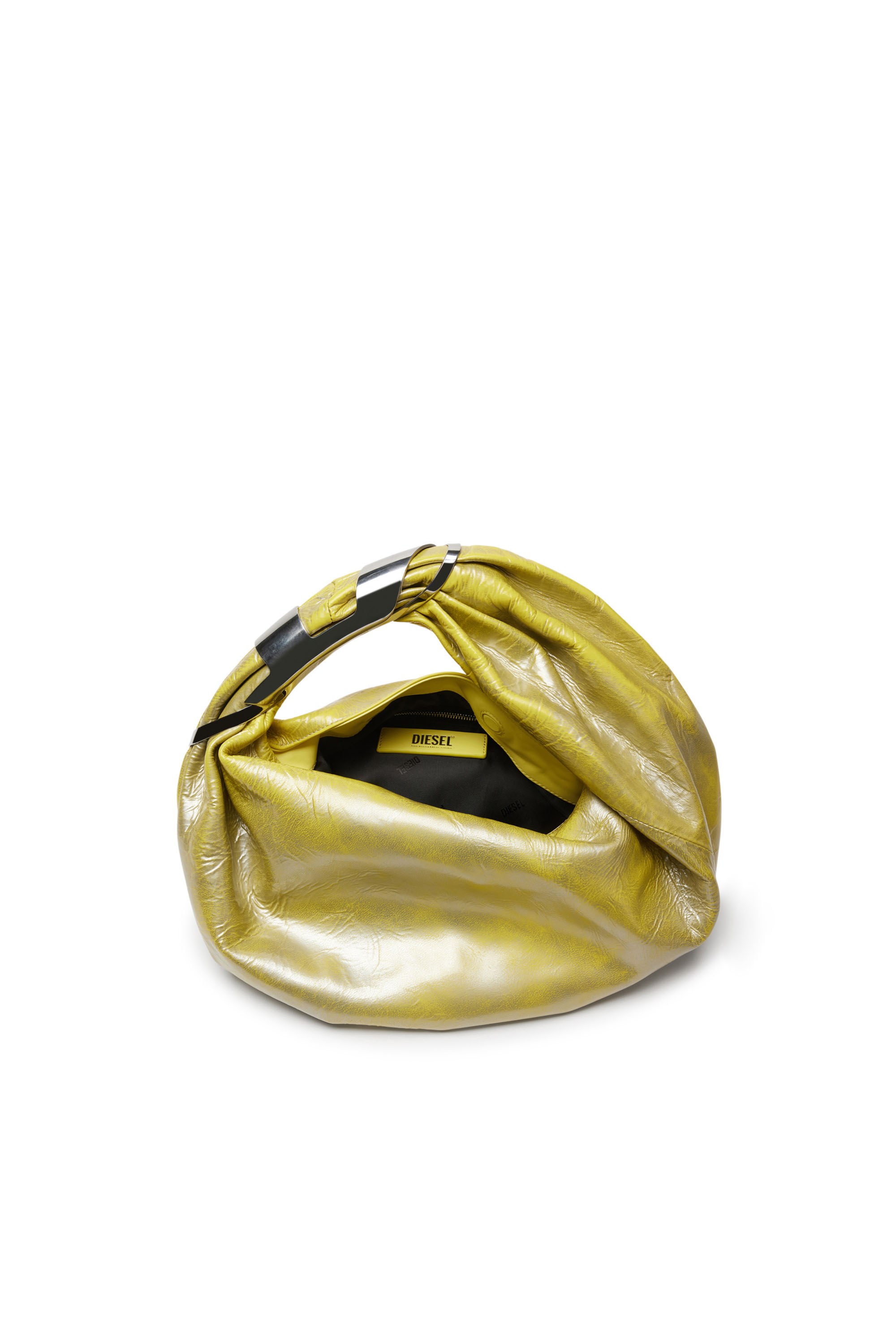 Diesel - GRAB-D HOBO S, Female Grab-D S-Hobo bag in metallic leather in イエロー - Image 4