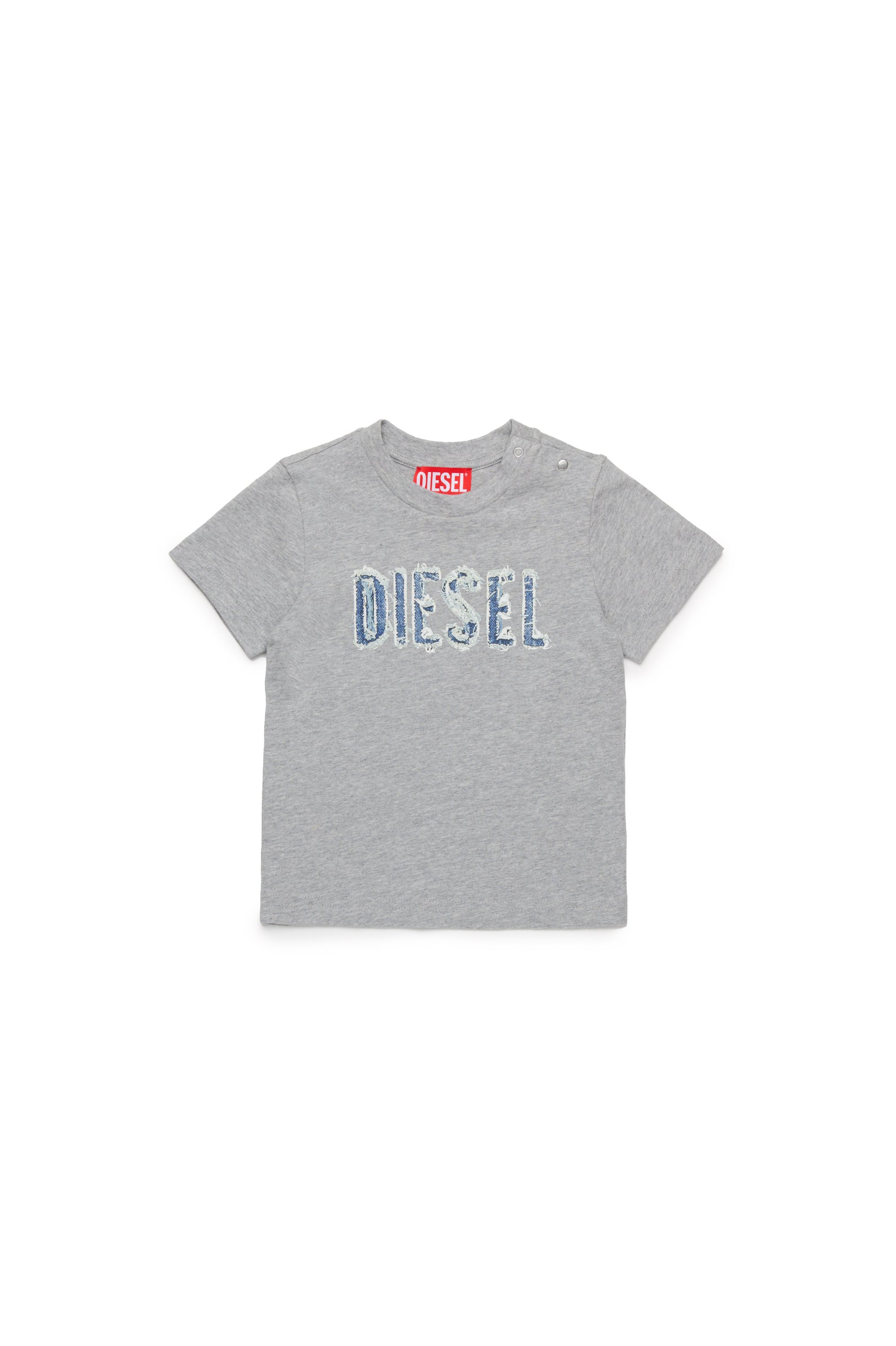 Diesel - TLULLIB, Male's T-shirt with frayed denim logo in グレー - 1