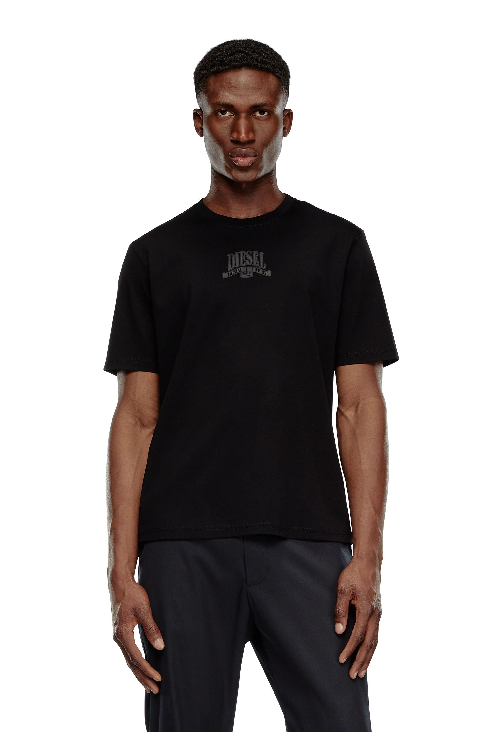 Diesel - T-MADJUST-K1, Male Interlock T-shirt with tonal Diesel print in ブラック - Image 1