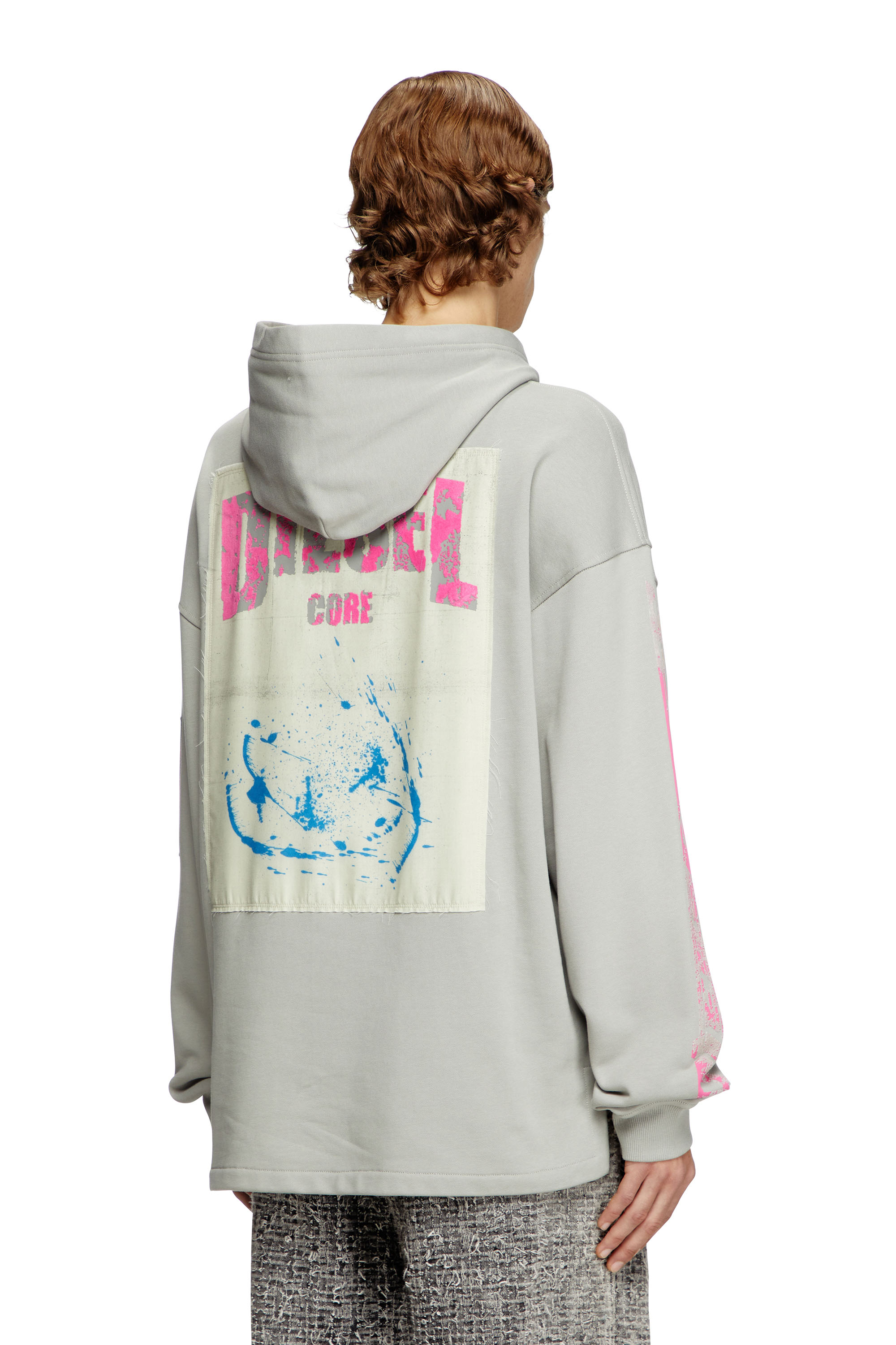 Diesel - S-BAXT-HOOD-R1, Male's Hoodie with prints and logo patches in グレー - 4