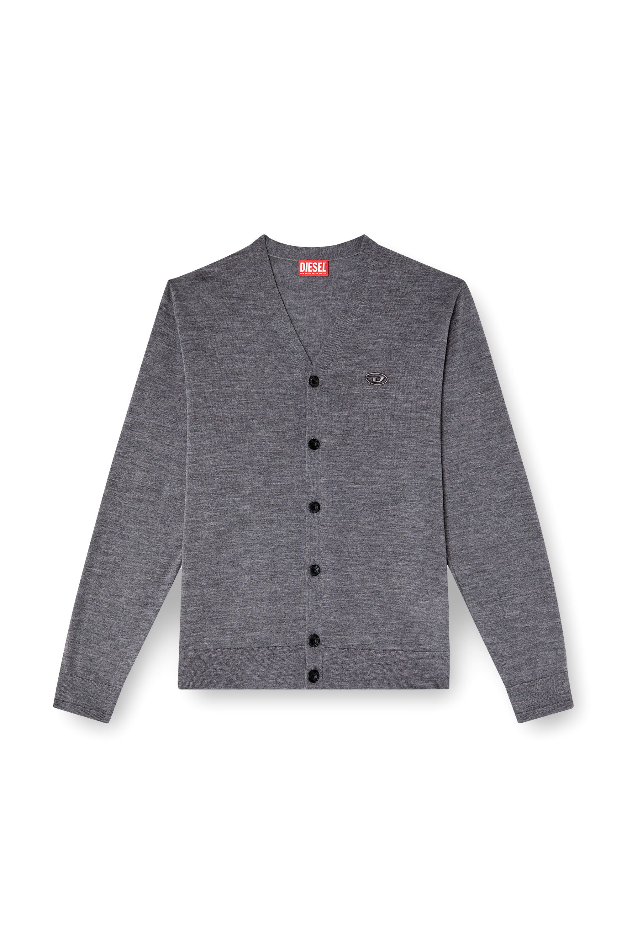 Diesel - K-VOLTO, Male's Wool cardigan with cut-out logo in グレー - 3