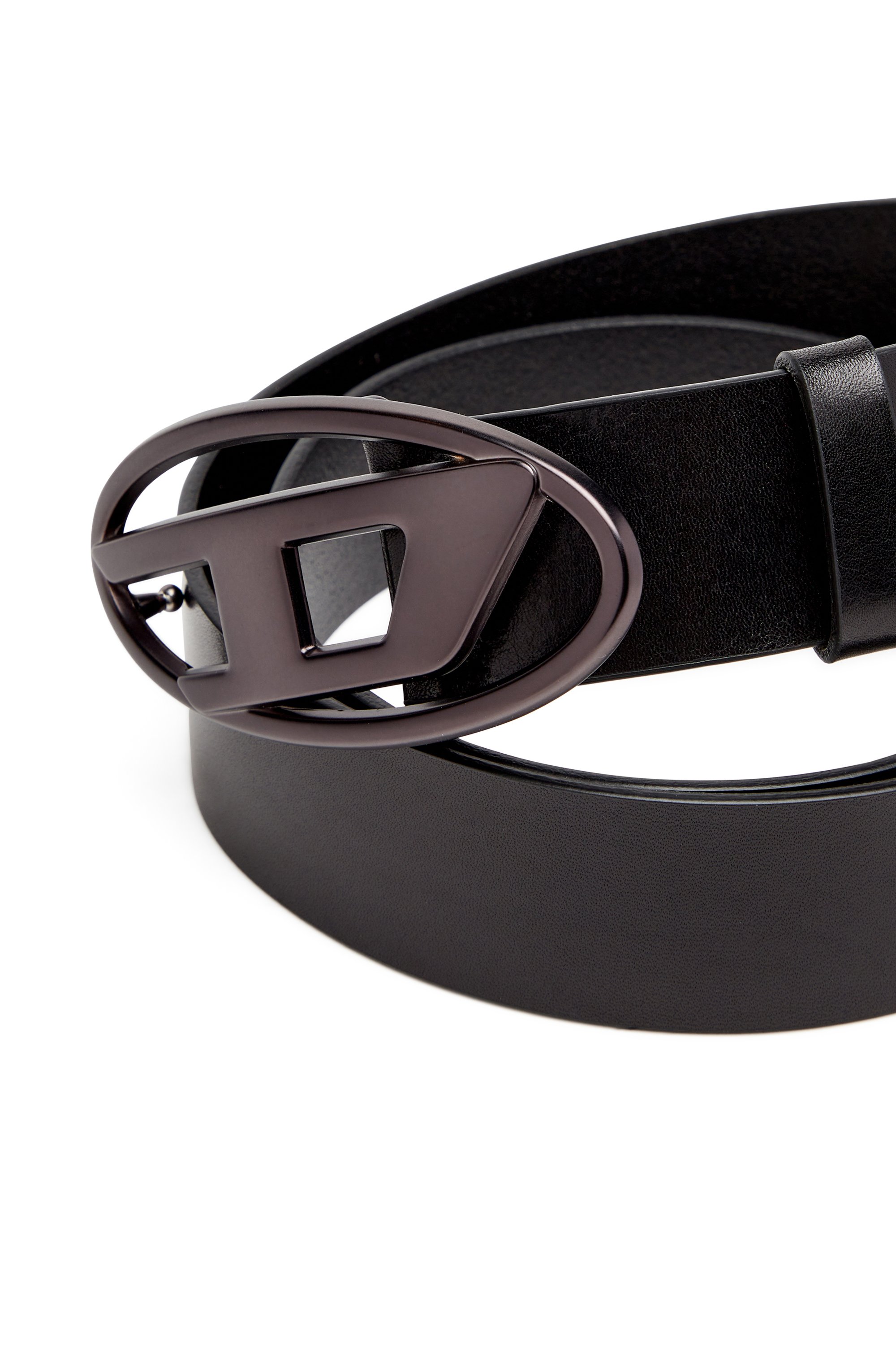 Diesel - B-1DR, Unisex's Leather belt with metallic Oval D buckle in ブラック - 3