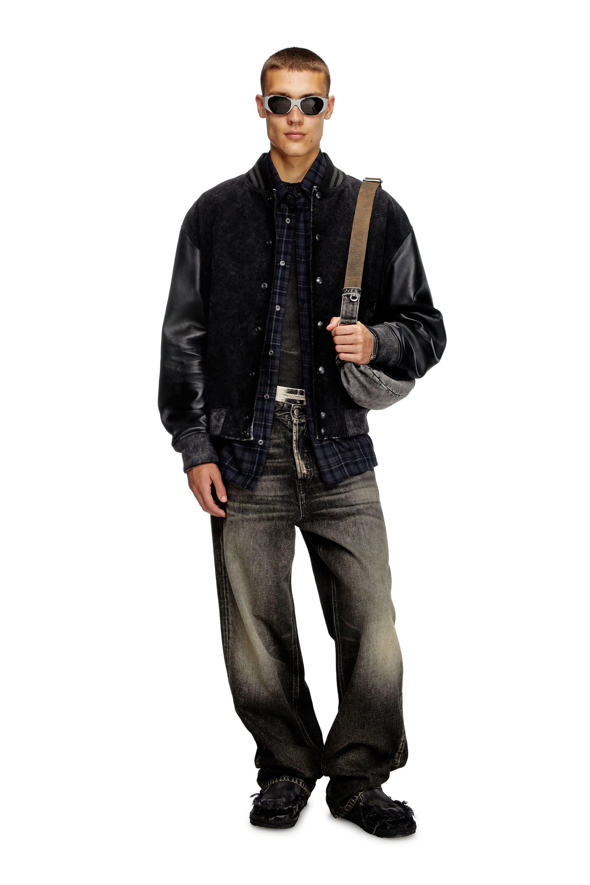 Diesel - L-NYN, Male's Denim and leather bomber jacket in ブラック - 2