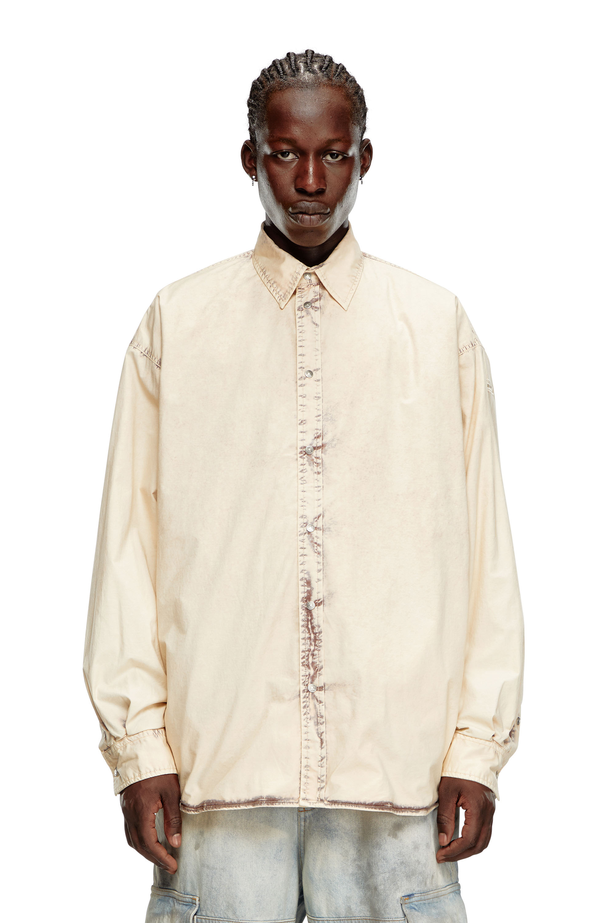 Diesel - S-VEKEN, Male Shirt in marbled cotton in ベージュ - Image 6
