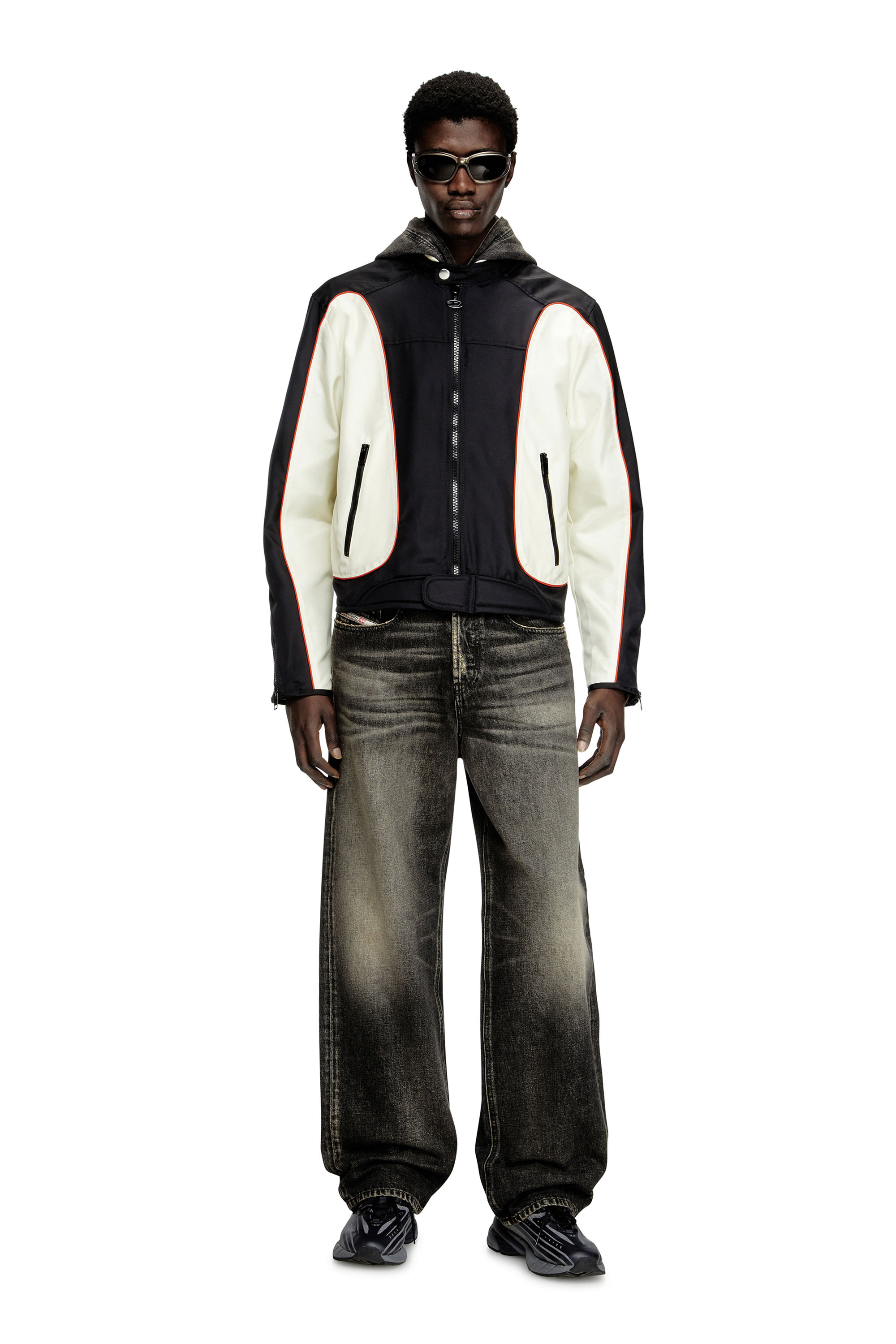 Diesel - J-BLINK-A, Male's Colour-block biker jacket with piping in ホワイト/ブラック - 2