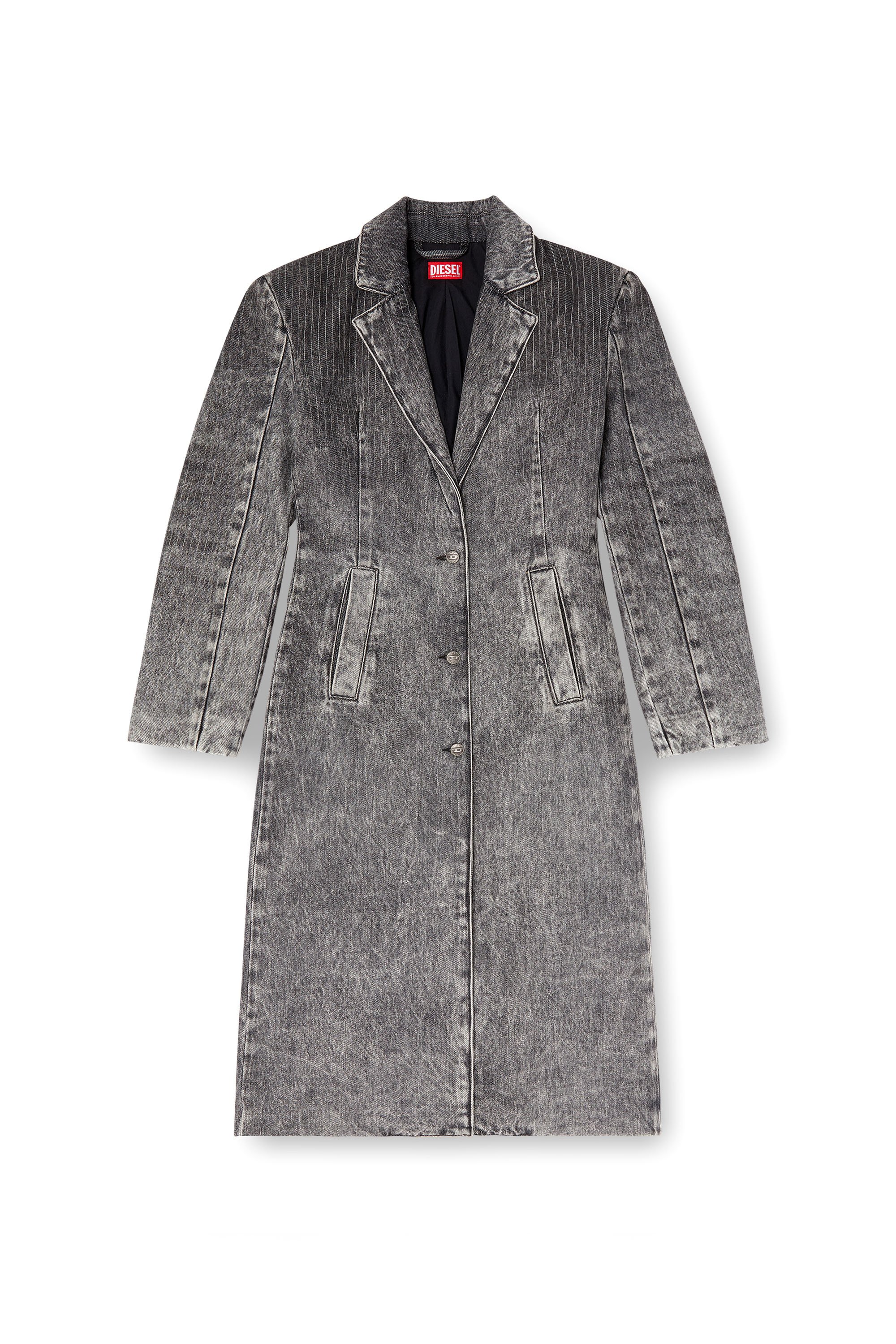 Diesel - DE-COAT-LONG-S, Female's Coat in tailoring pinstripe denim in ライトグレー - 3