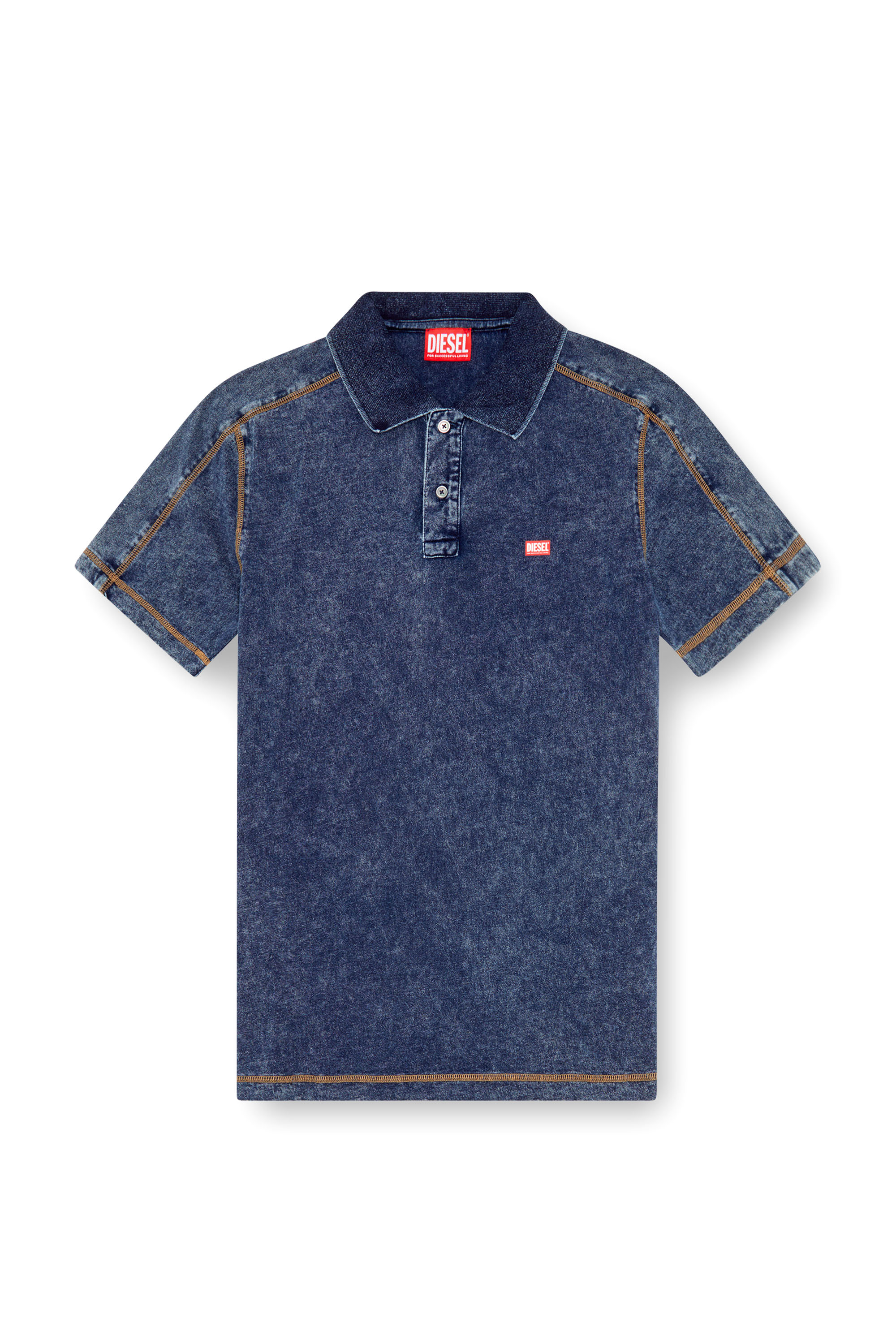 Diesel - T-SWIND, Male Polo shirt in denim-effect jersey in ブルー - Image 3