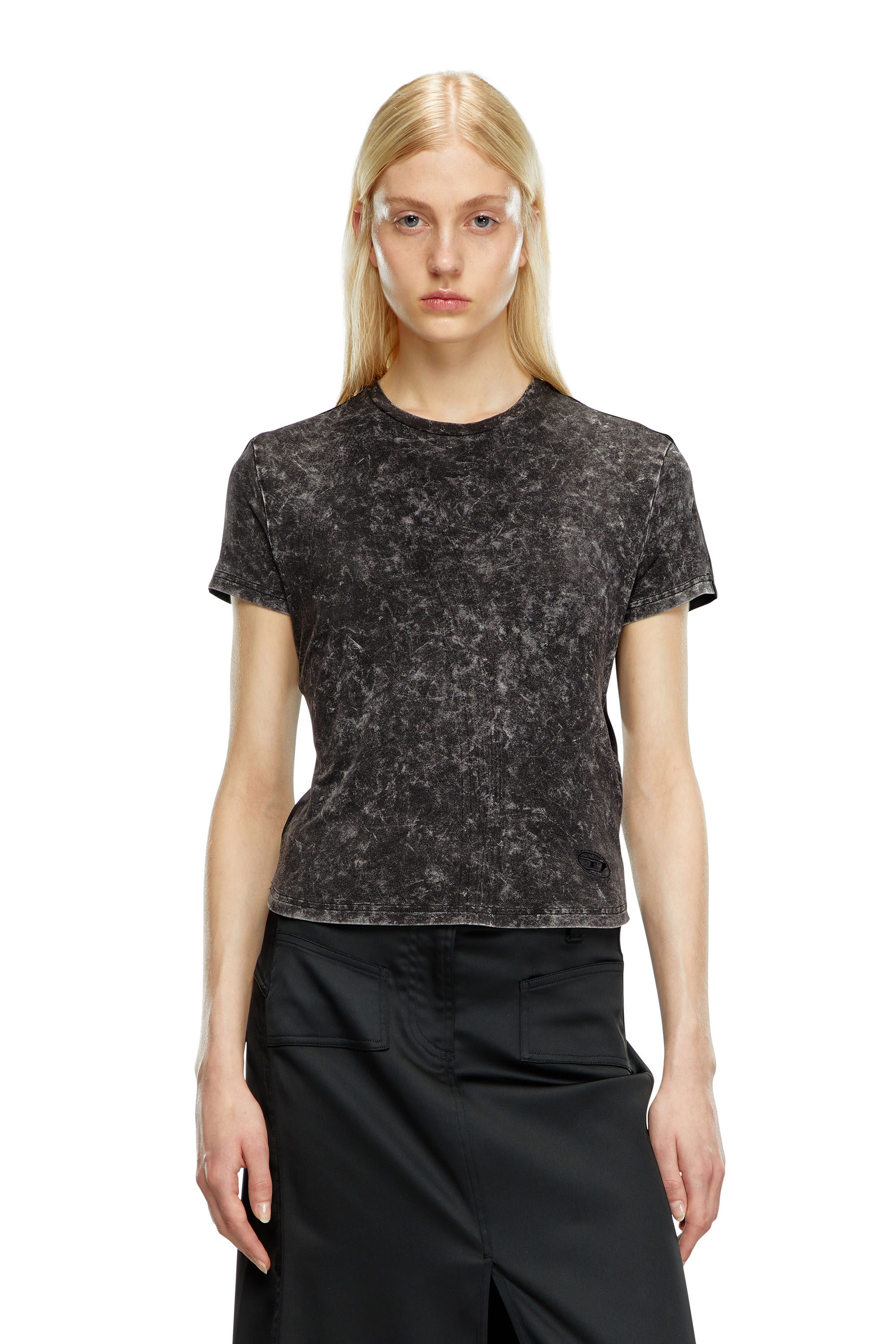 Diesel - T-MEZZO, Female Hybrid T-shirt in jersey and satin in ブラック - Image 5