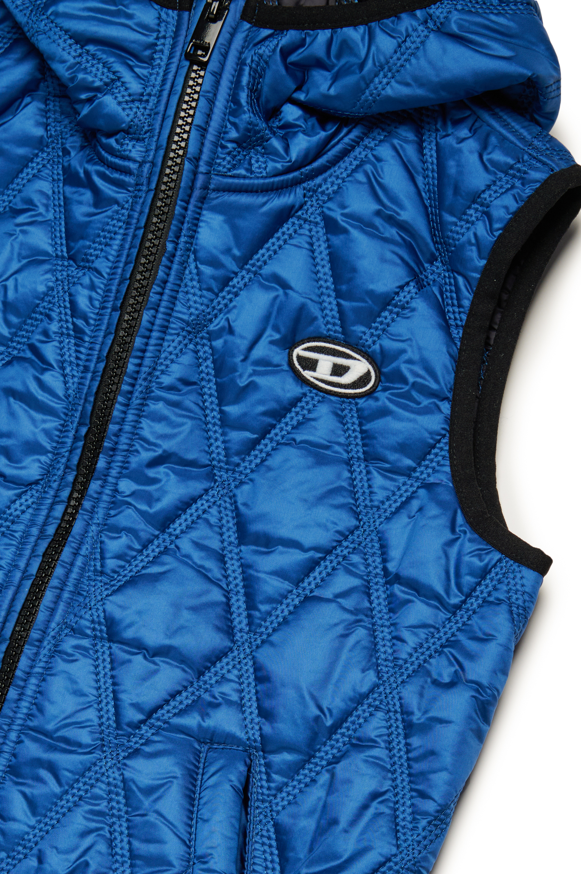 Diesel - JFOKKLOGO, Unisex Hooded quilted nylon vest in ブルー - Image 4