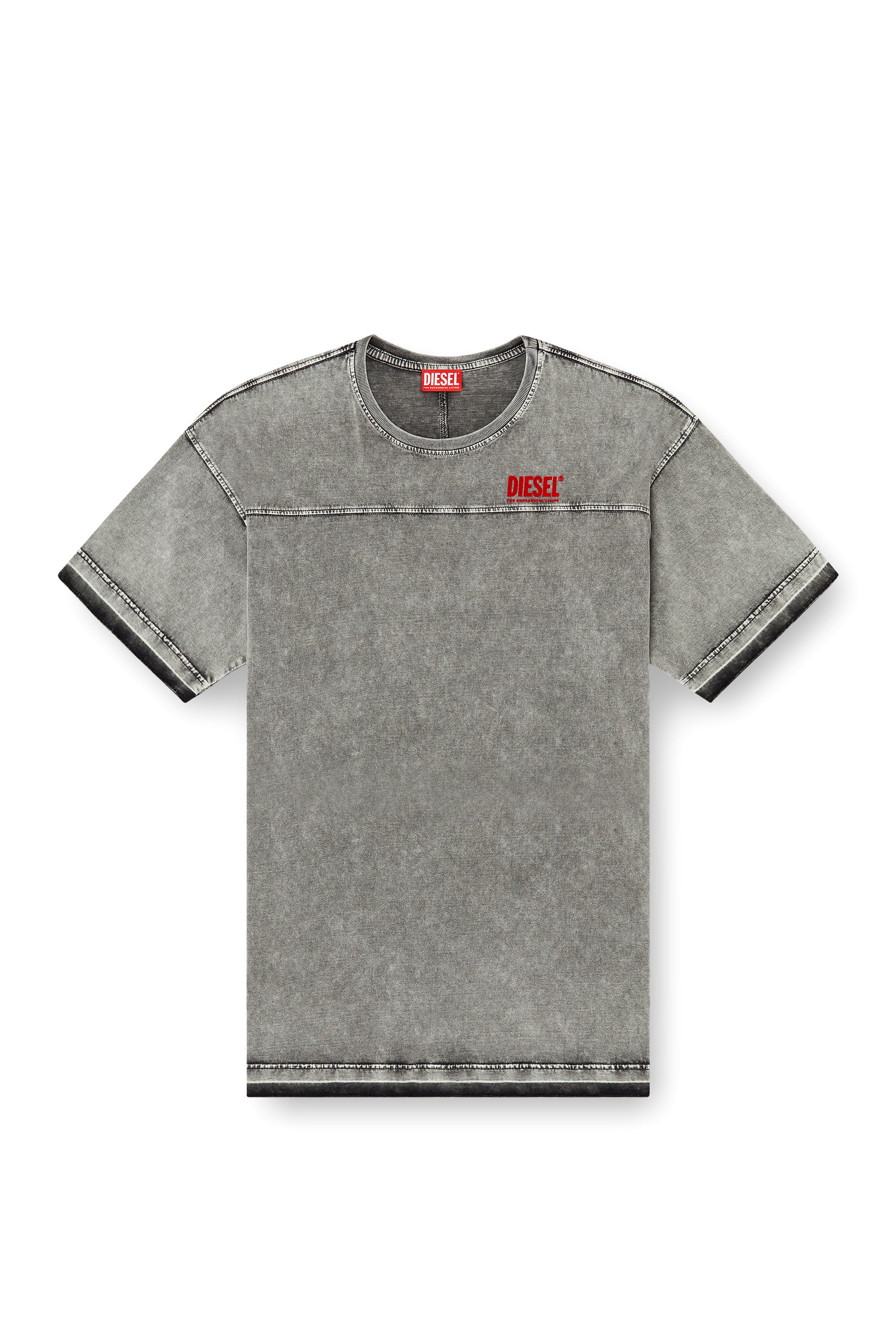 Diesel - T-HOXT, Male's Denim-look T-shirt with released hems in ライトグレー - 3