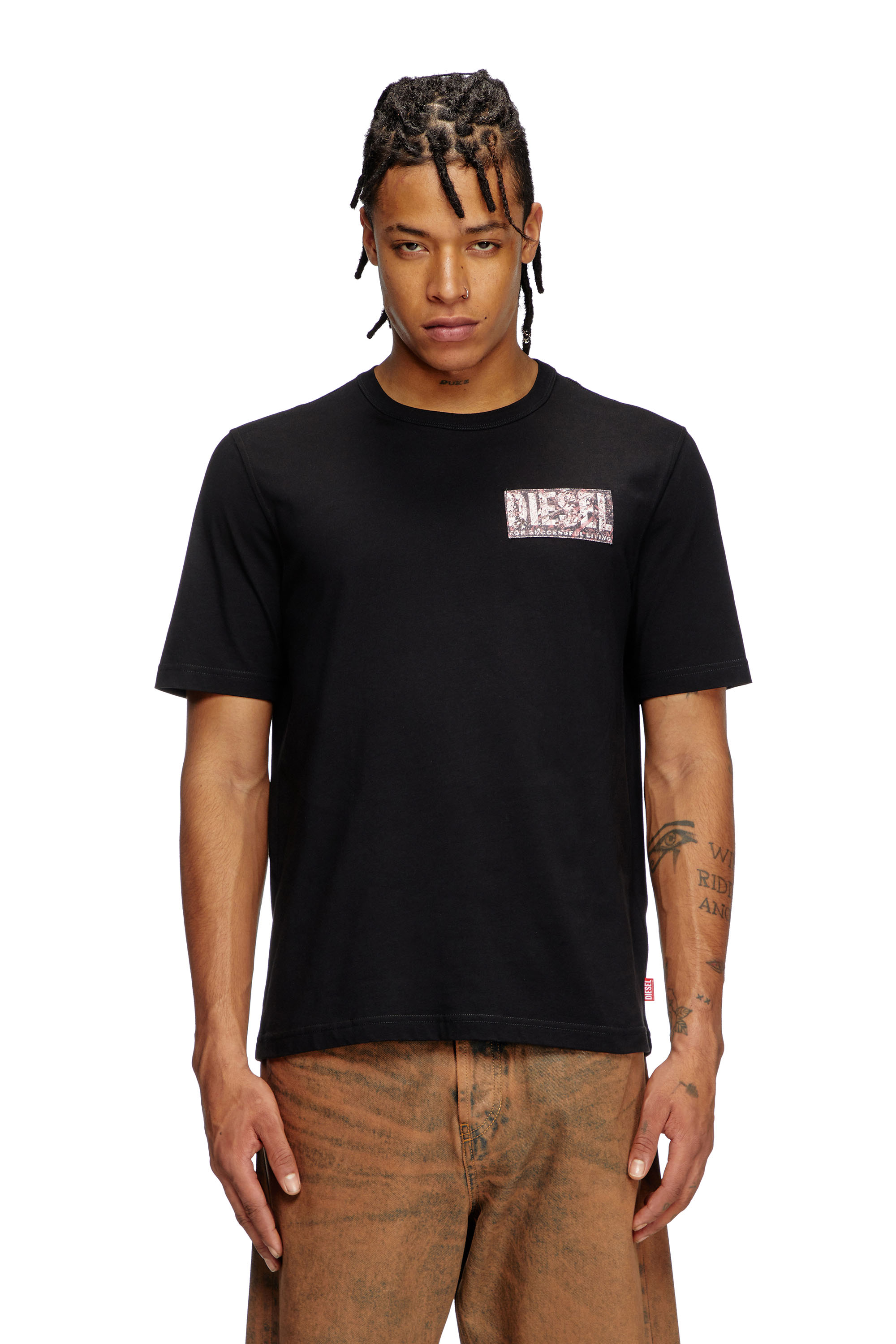 Diesel - T-ADJUST-R19, Male's T-shirt with gabardine patch logo in ブラック - 1