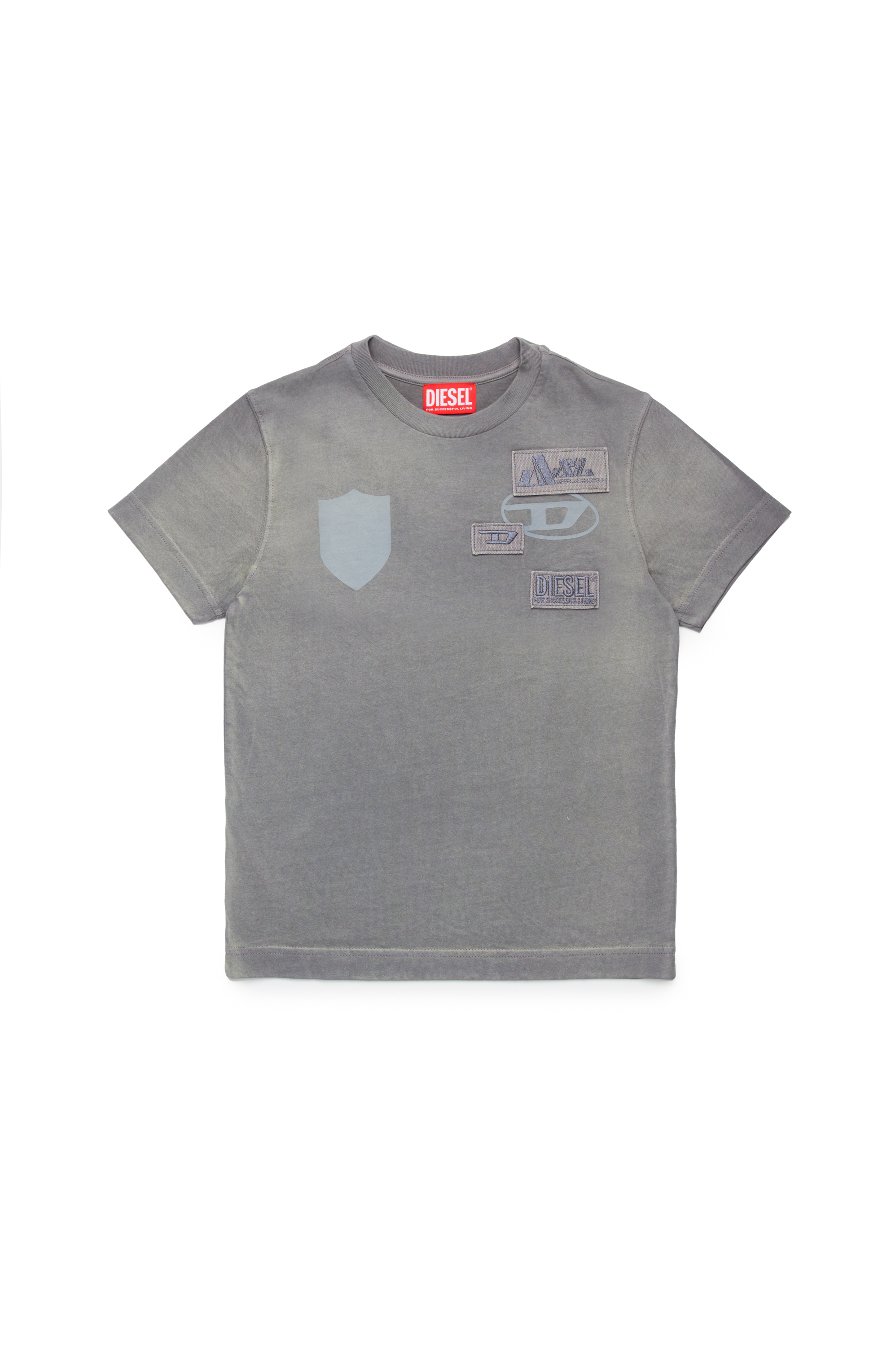 Diesel - TDACCY, Male T-shirt with grosgrain Diesel patches in グレー - Image 1