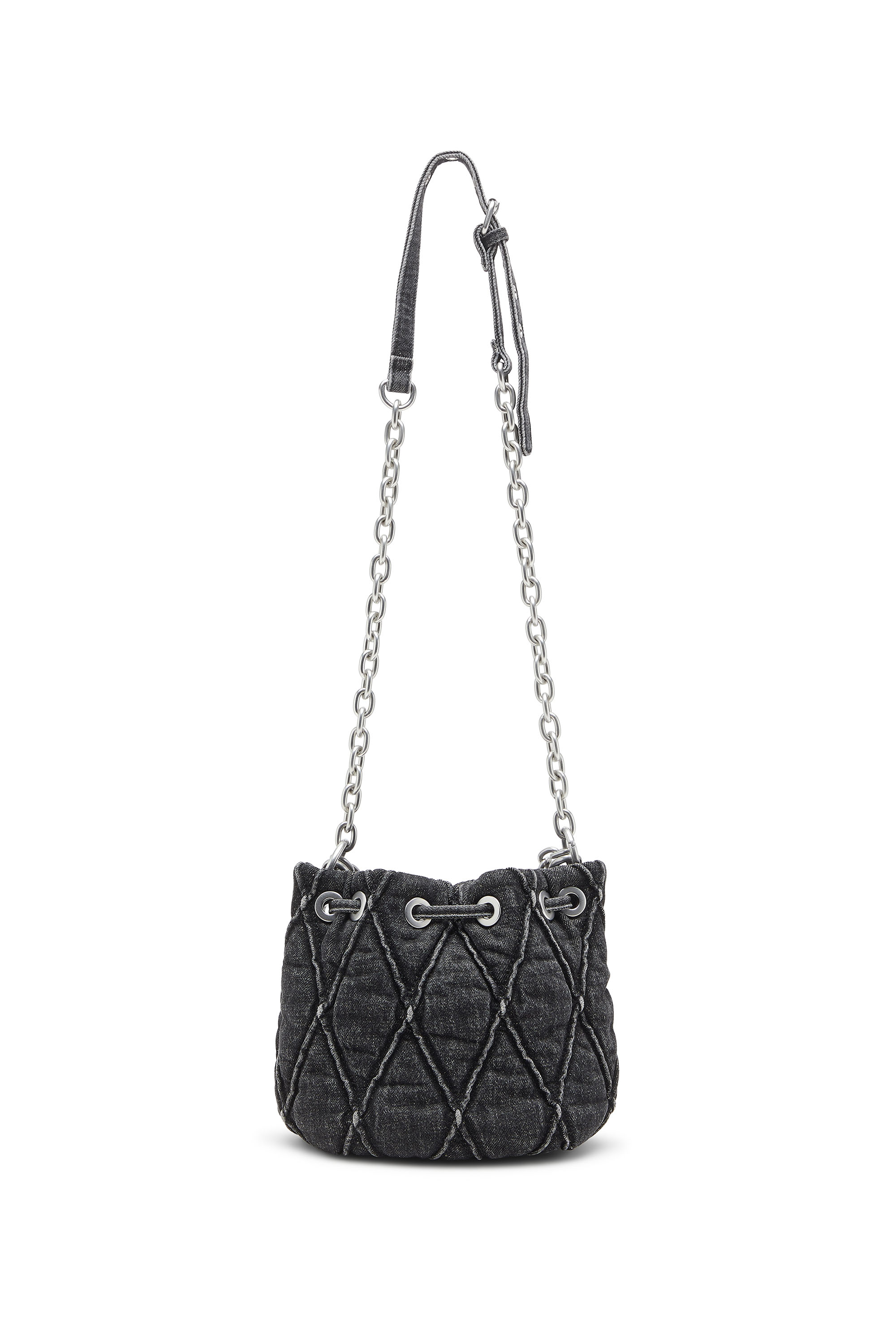 Diesel - HOSHI CHARM-D BUCKET S, Female's Quilted-denim bucket bag with chain charms in ブラック - 2