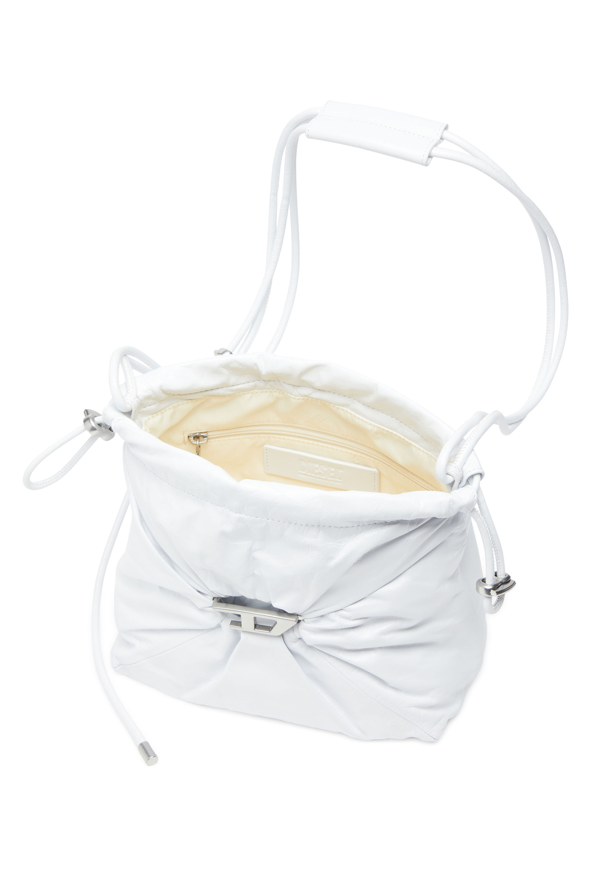 Diesel - SCRUNCH-D BUCKET, Female's Bucket bag in shiny wrinkled leather in ホワイト - 4