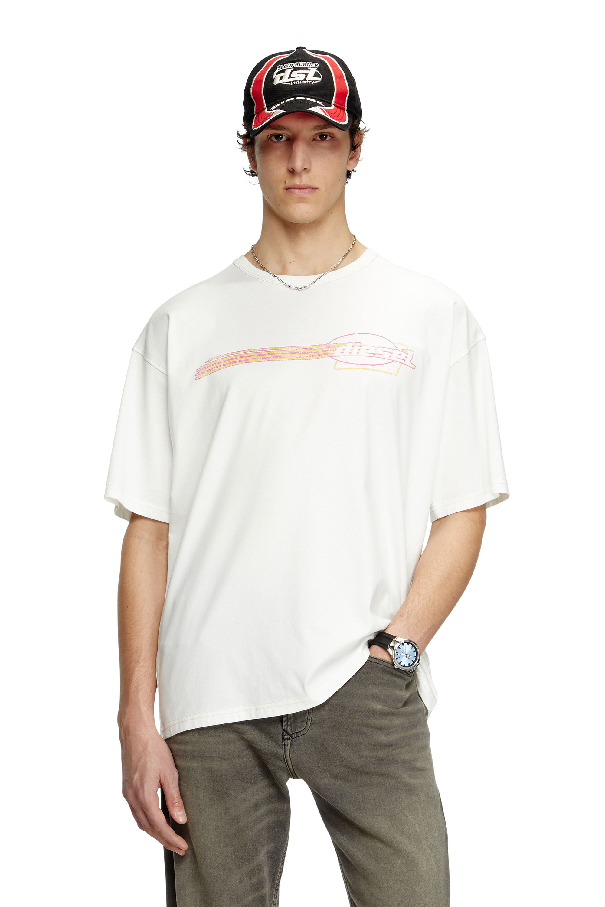 Diesel - T-BOXT-R16, Male's T-shirt with flocked logo graphics in ホワイト - 1