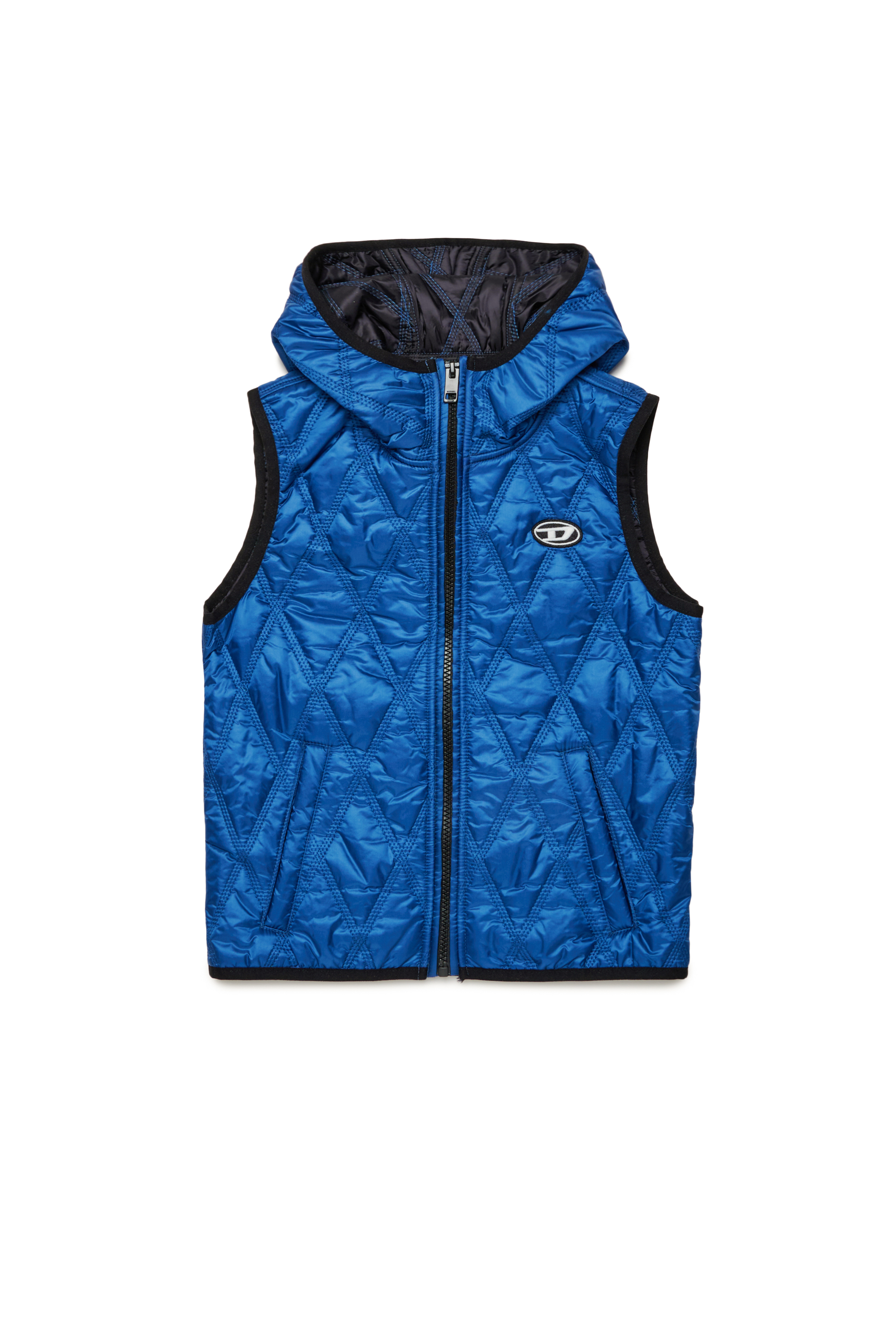 Diesel - JFOKKLOGO, Unisex Hooded quilted nylon vest in ブルー - Image 1