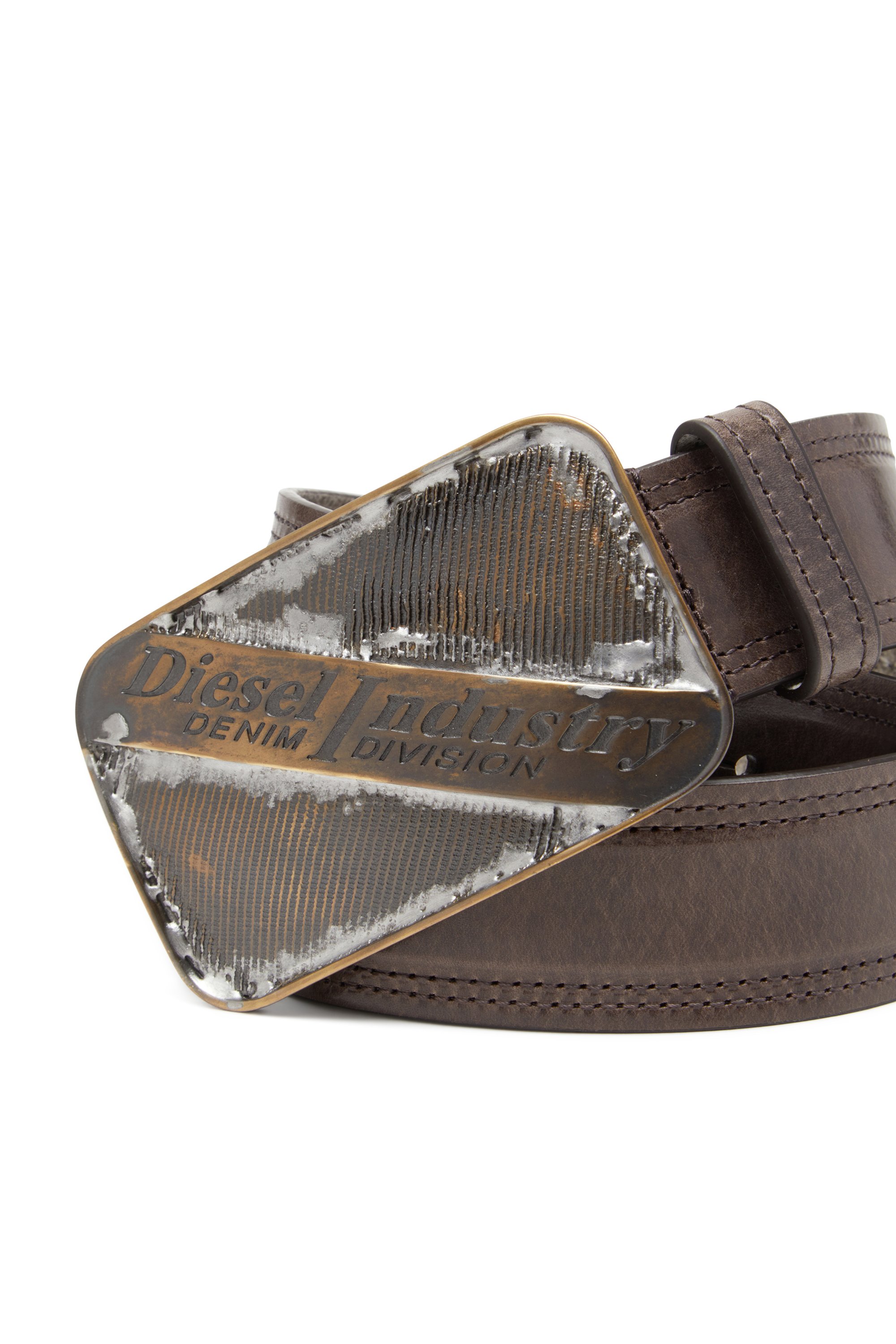 Diesel - B-INDUSTRY, Male's 4cm archival belt with rust-effect buckle in ブラウン - 4