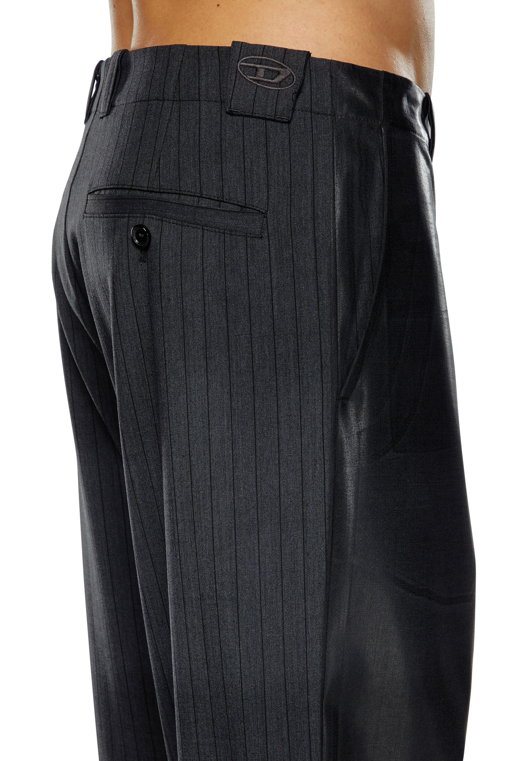 Diesel - P-STANLEY, Male Pinstripe pants with coated front in ブラック - Image 5