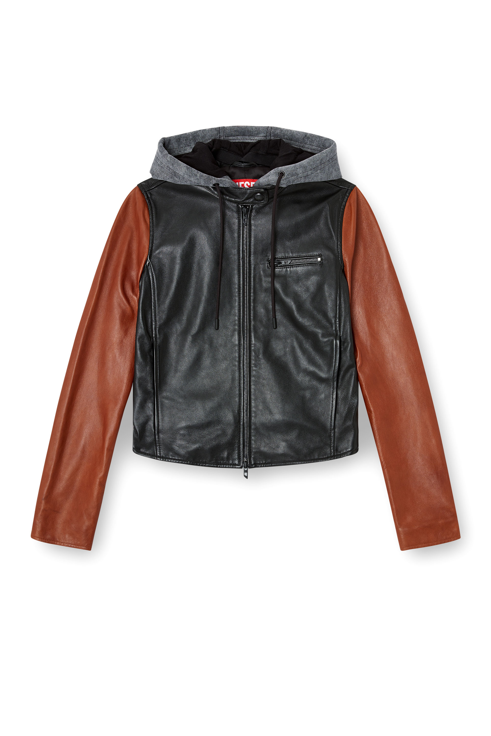 Diesel - L-OUDER, Female's Colour-block leather jacket in ブラック/ブラウン - 3